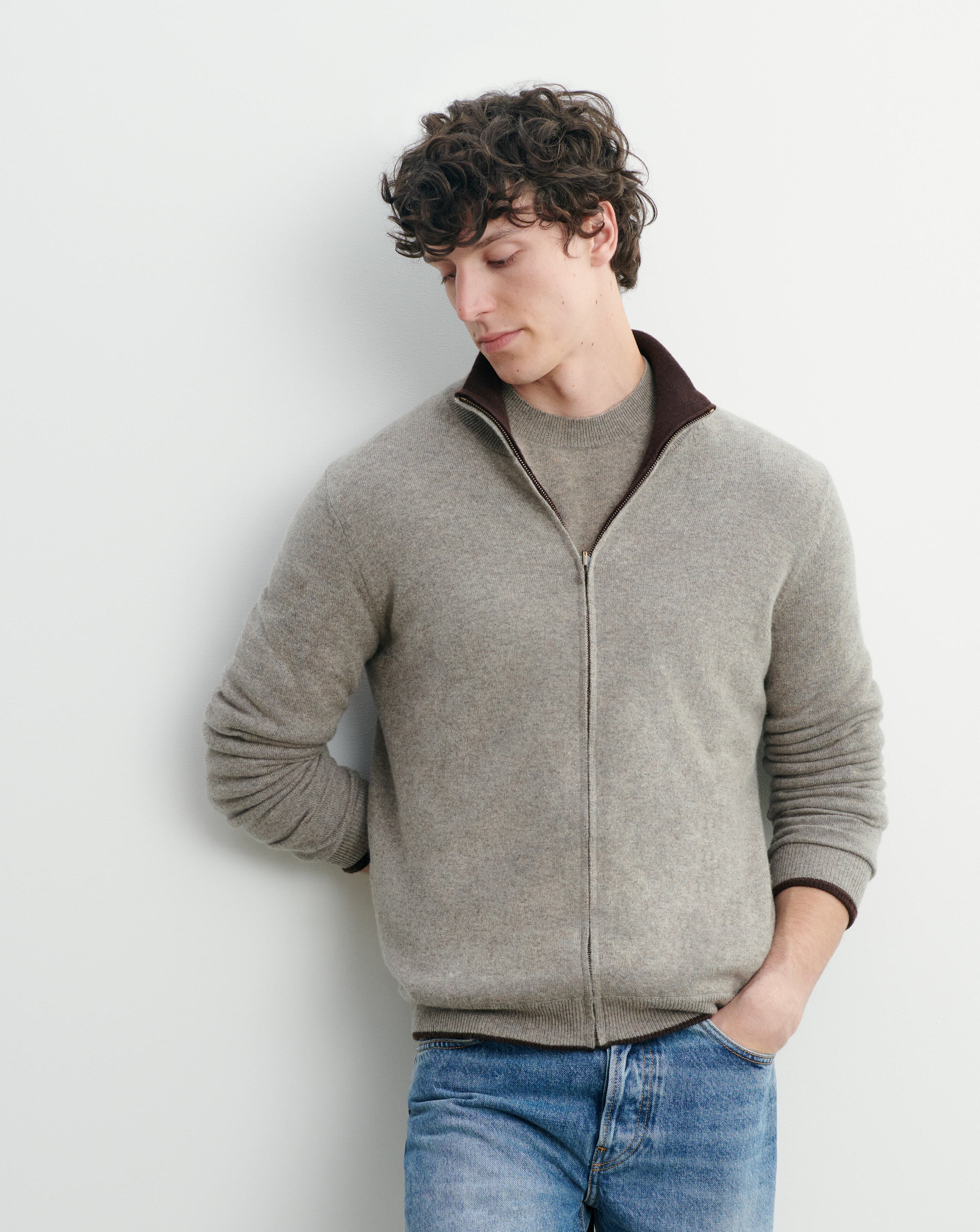 Blouson réversible-CHOCOLAT/MILLET-100% cachemire