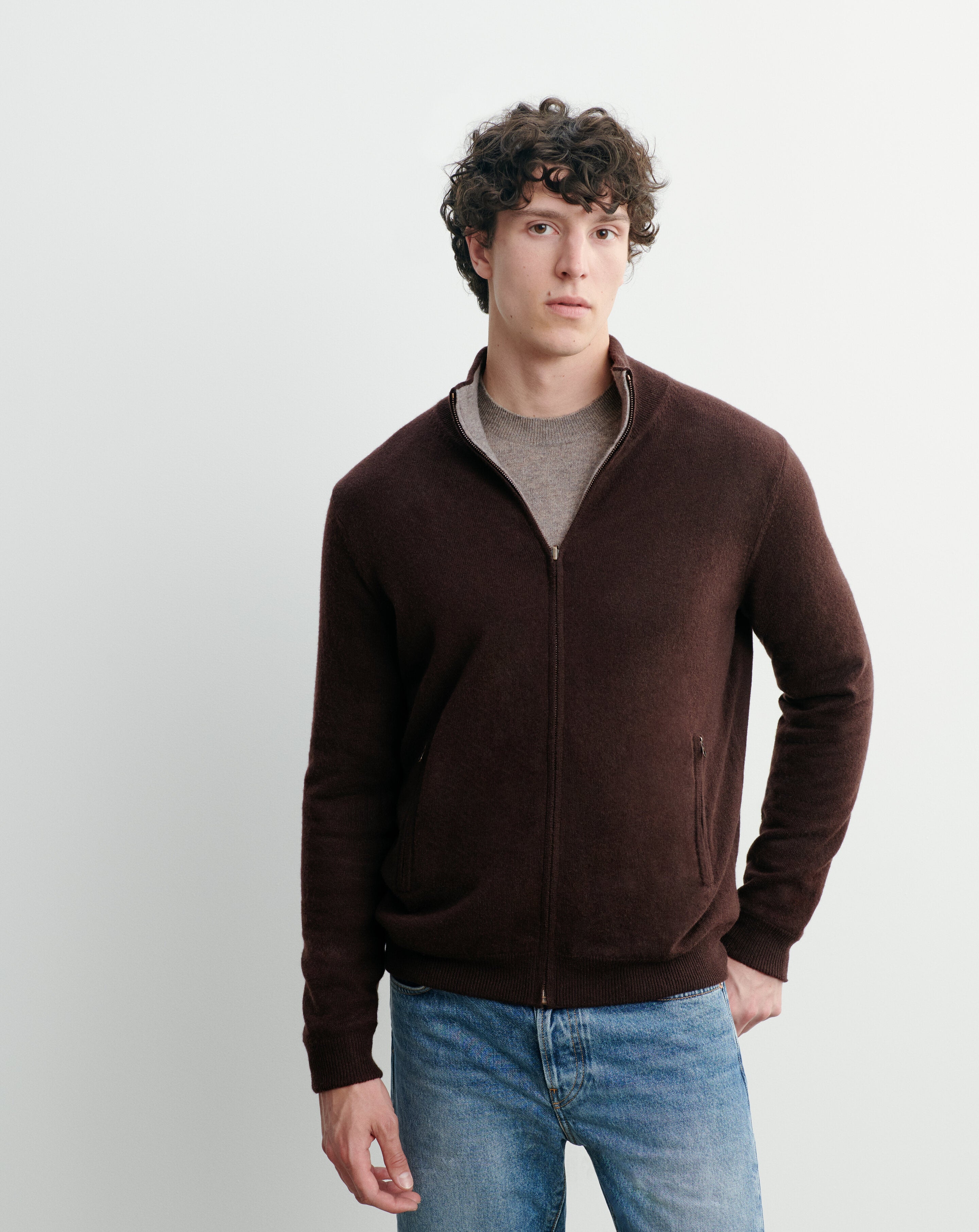 Blouson réversible-CHOCOLAT/MILLET-100% cachemire