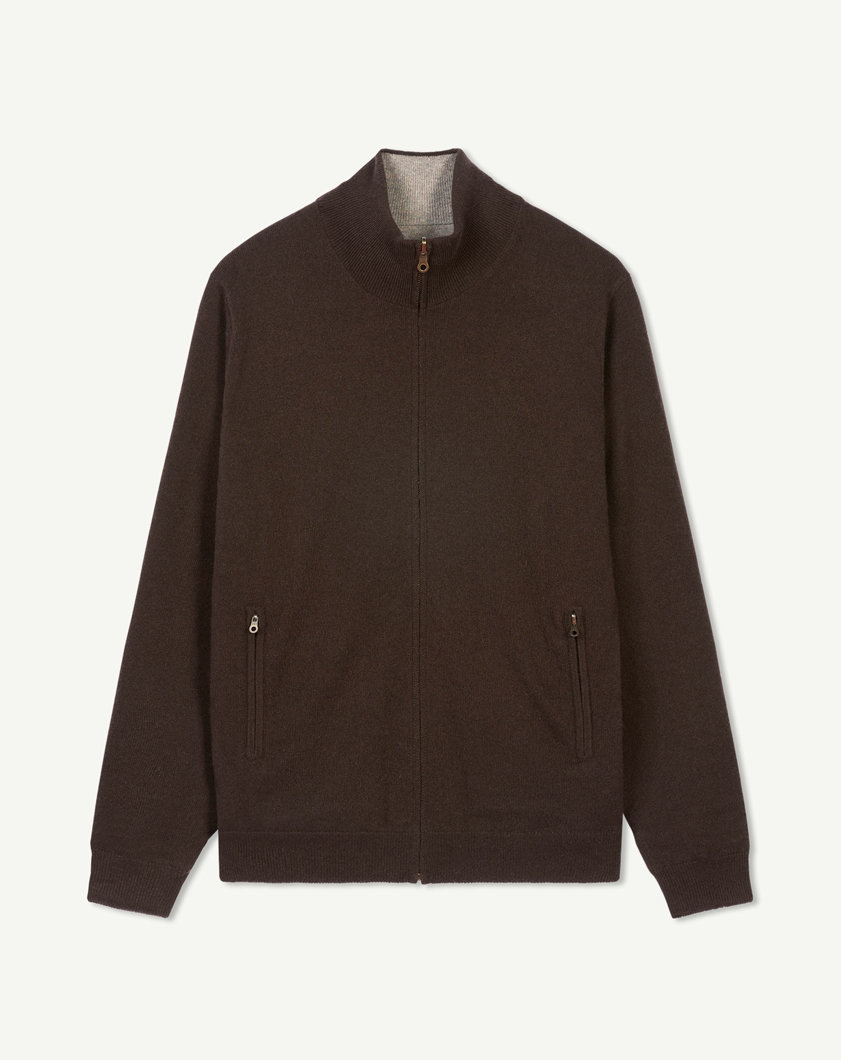 Blouson réversible-CHOCOLAT/MILLET-100% cachemire