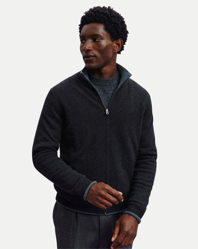Blouson réversible Corto-BLEU GRANIT/CHARBON-100% cachemire