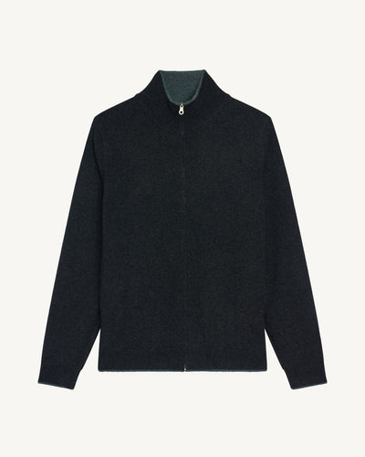 Blouson réversible-BLEU GRANIT/CHARBON-100% cachemire