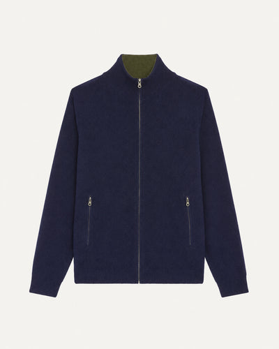 Blouson réversible-MARINE/OLIVE-100% cachemire