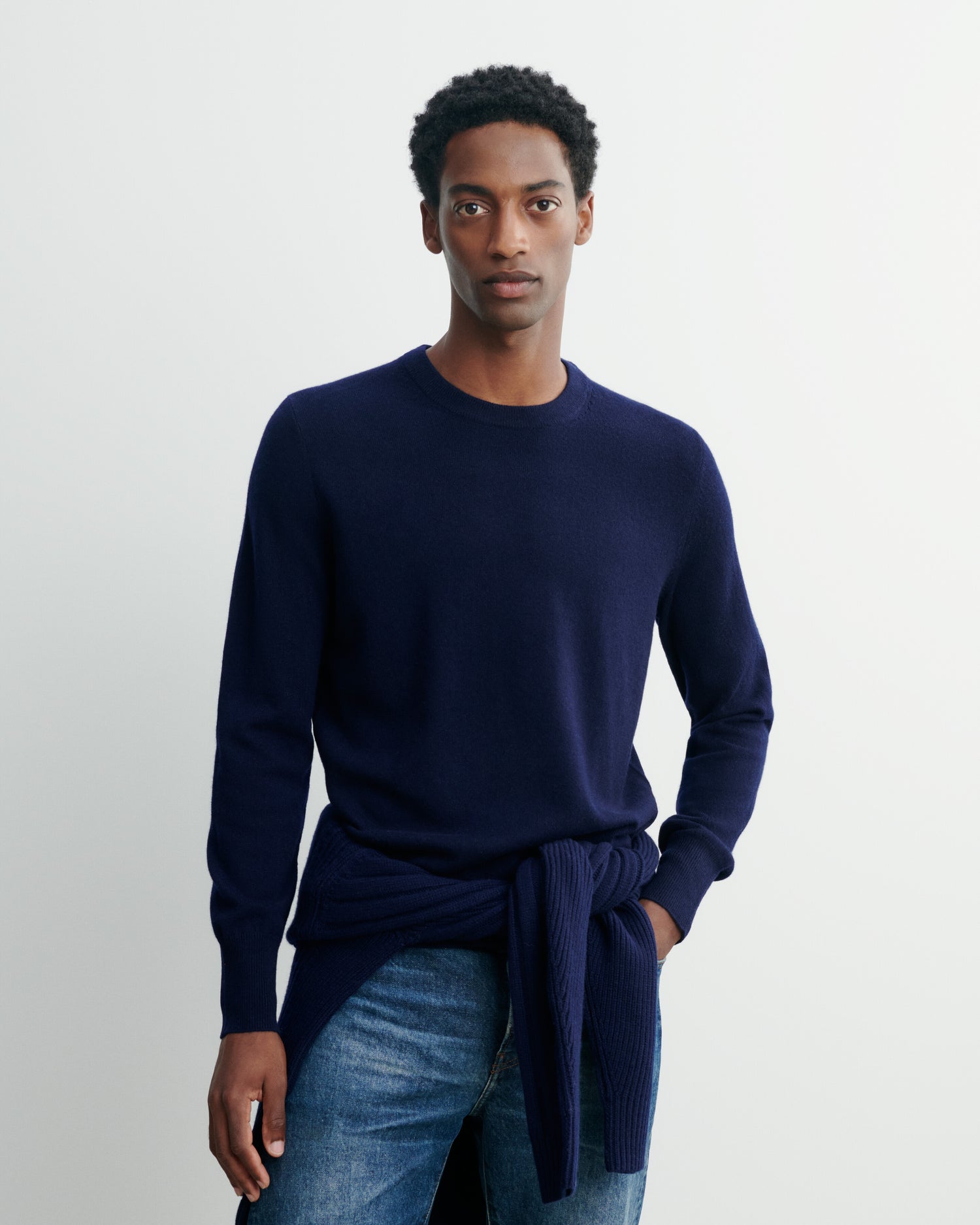 Pull col rond classique-MARINE-100% cachemire