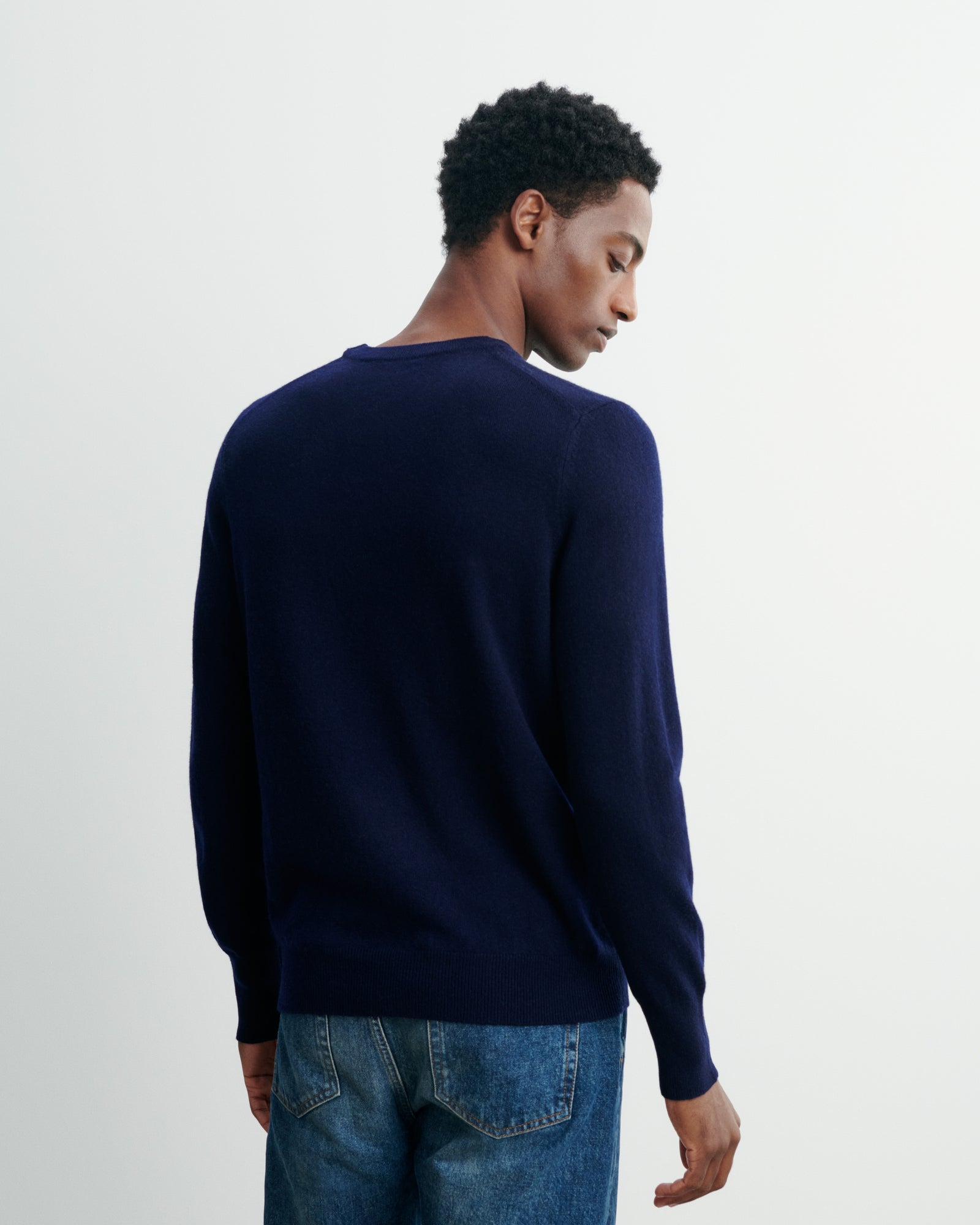 Pull col rond classique-MARINE-100% cachemire