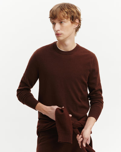 Pull col rond classique-CAFE-100% cachemire