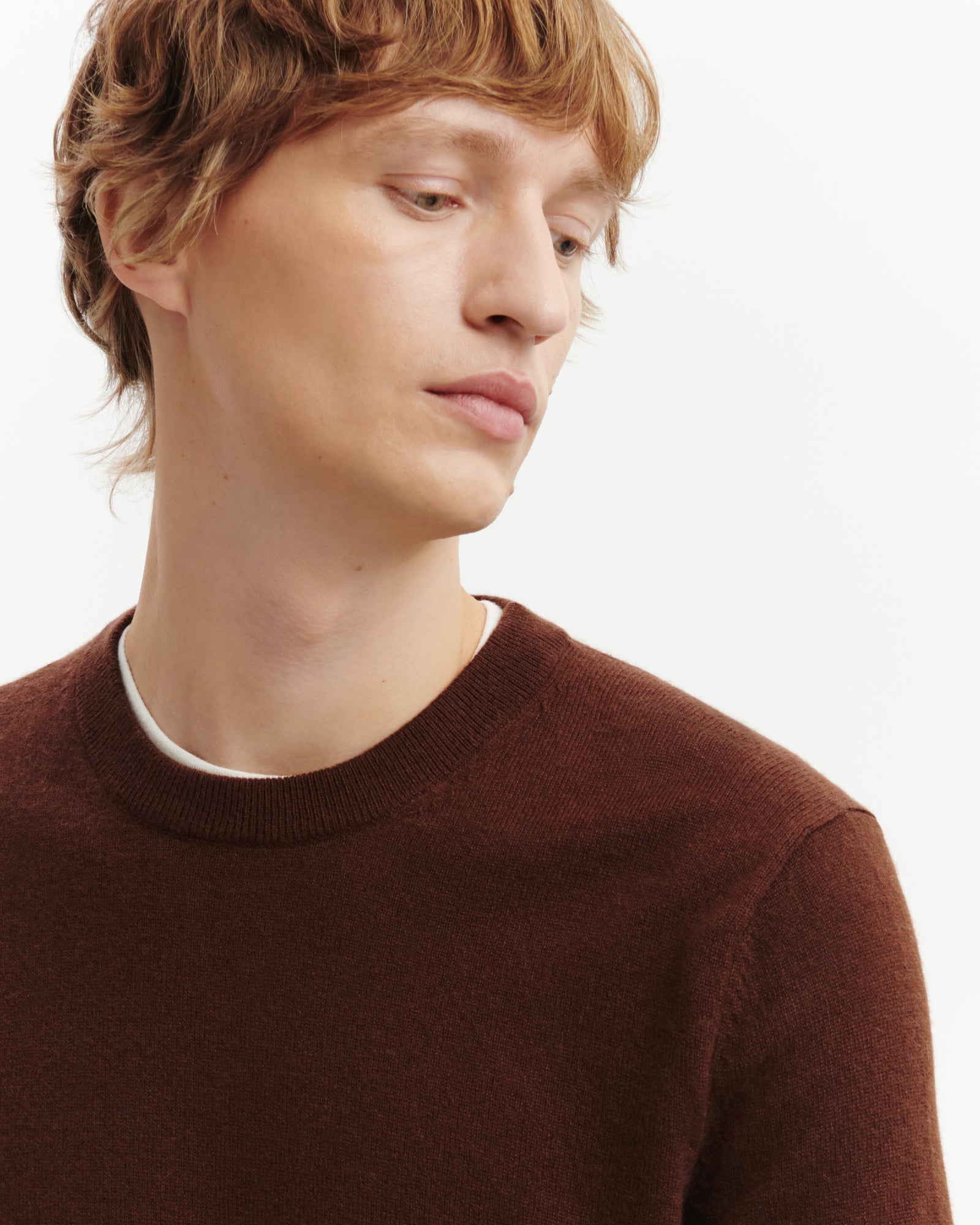 Pull col rond classique-CAFE-100% cachemire