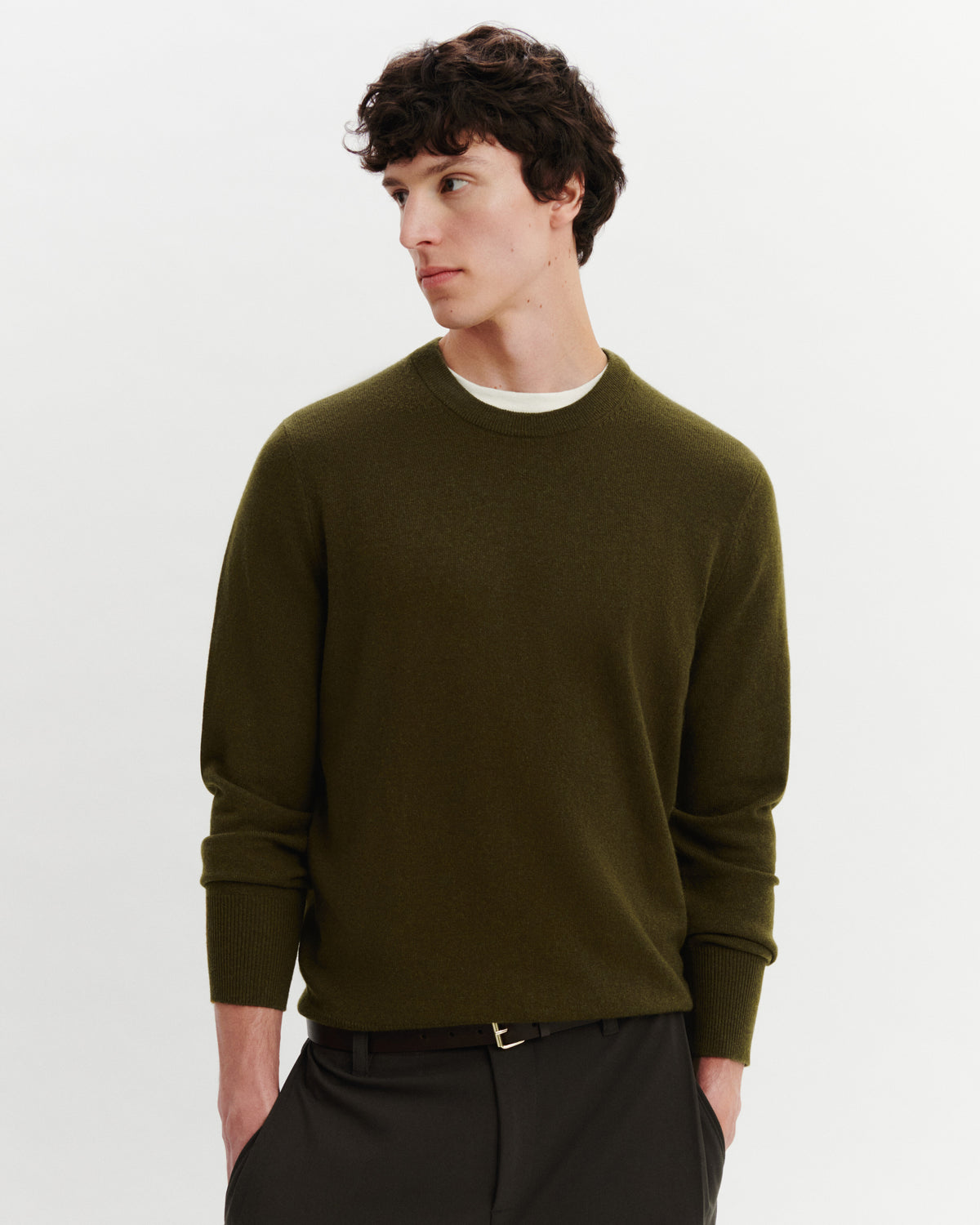 Pull col rond Origines-OLIVE-100% cachemire
