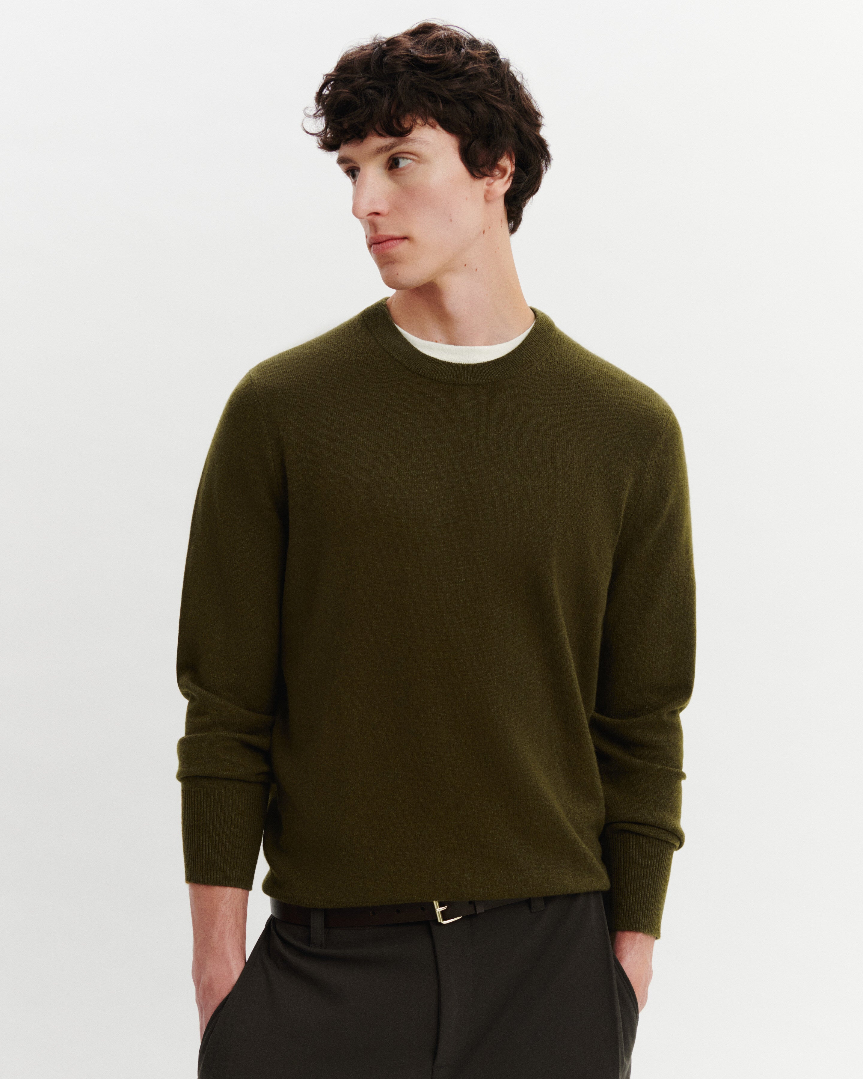 Pull col rond Origines-OLIVE-100% cachemire