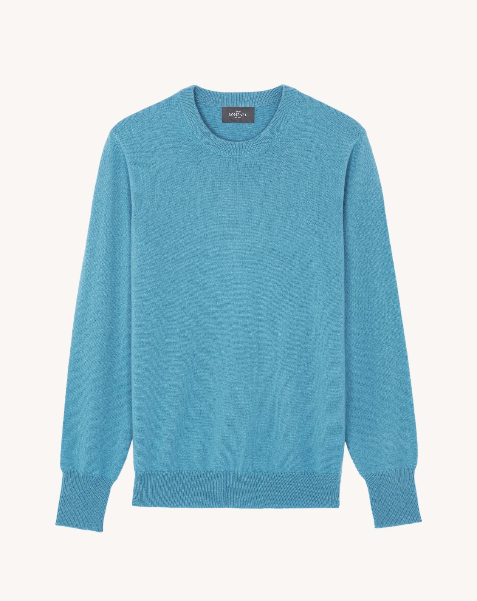 Pull col rond classique-BLEU HERON-100% cachemire