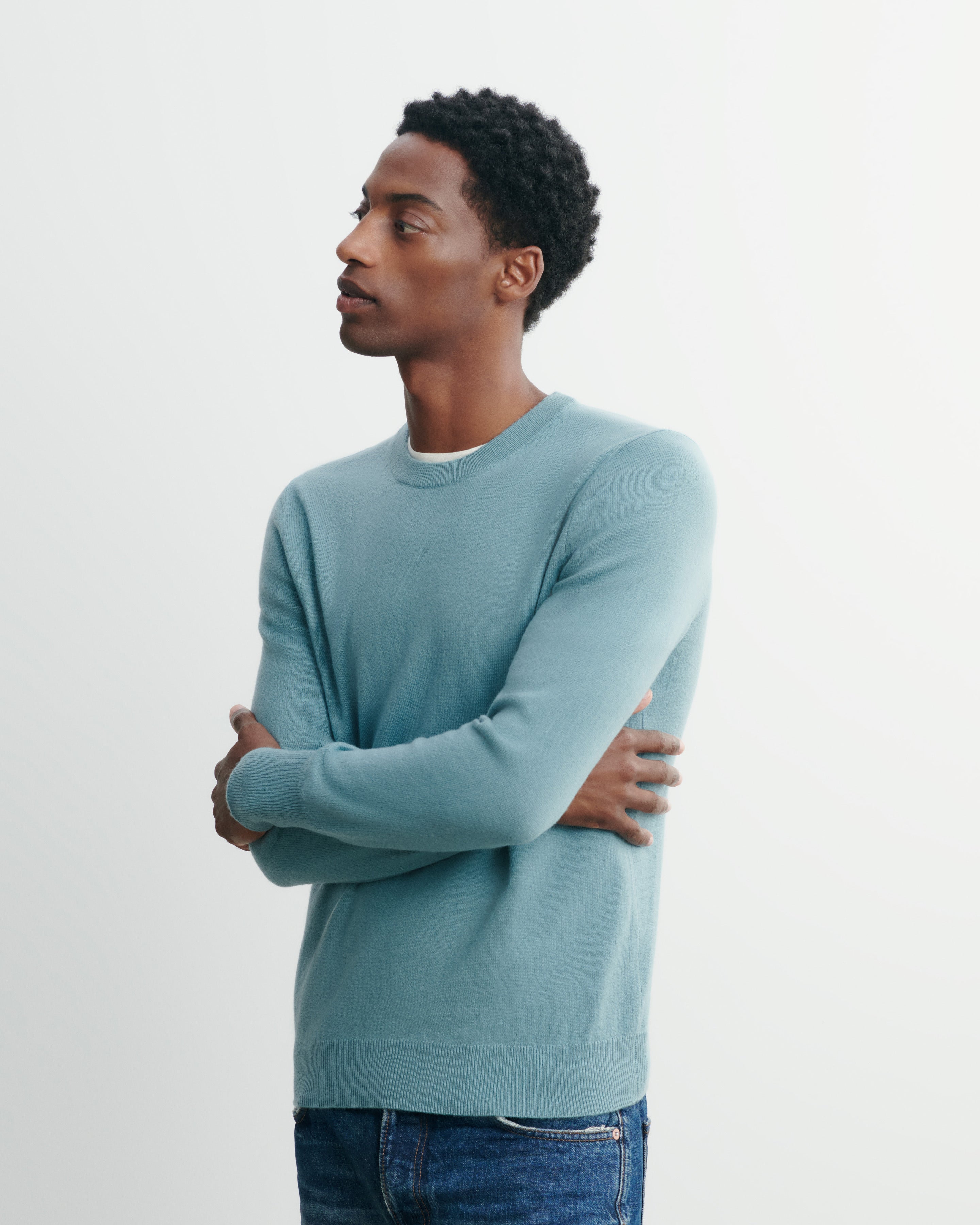 Pull col rond classique-BLEU ARCHIPEL-100% cachemire