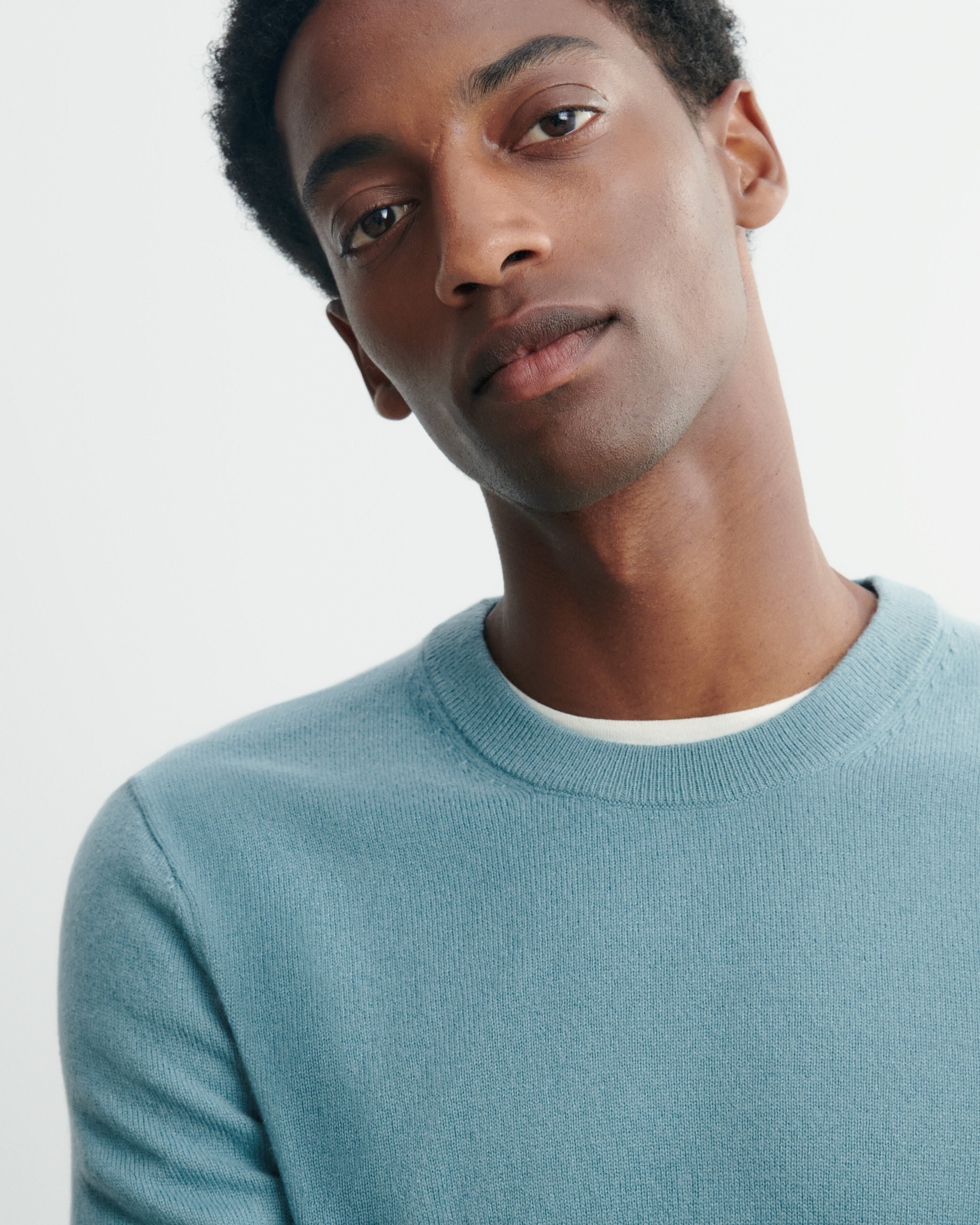 Pull col rond classique-BLEU ARCHIPEL-100% cachemire