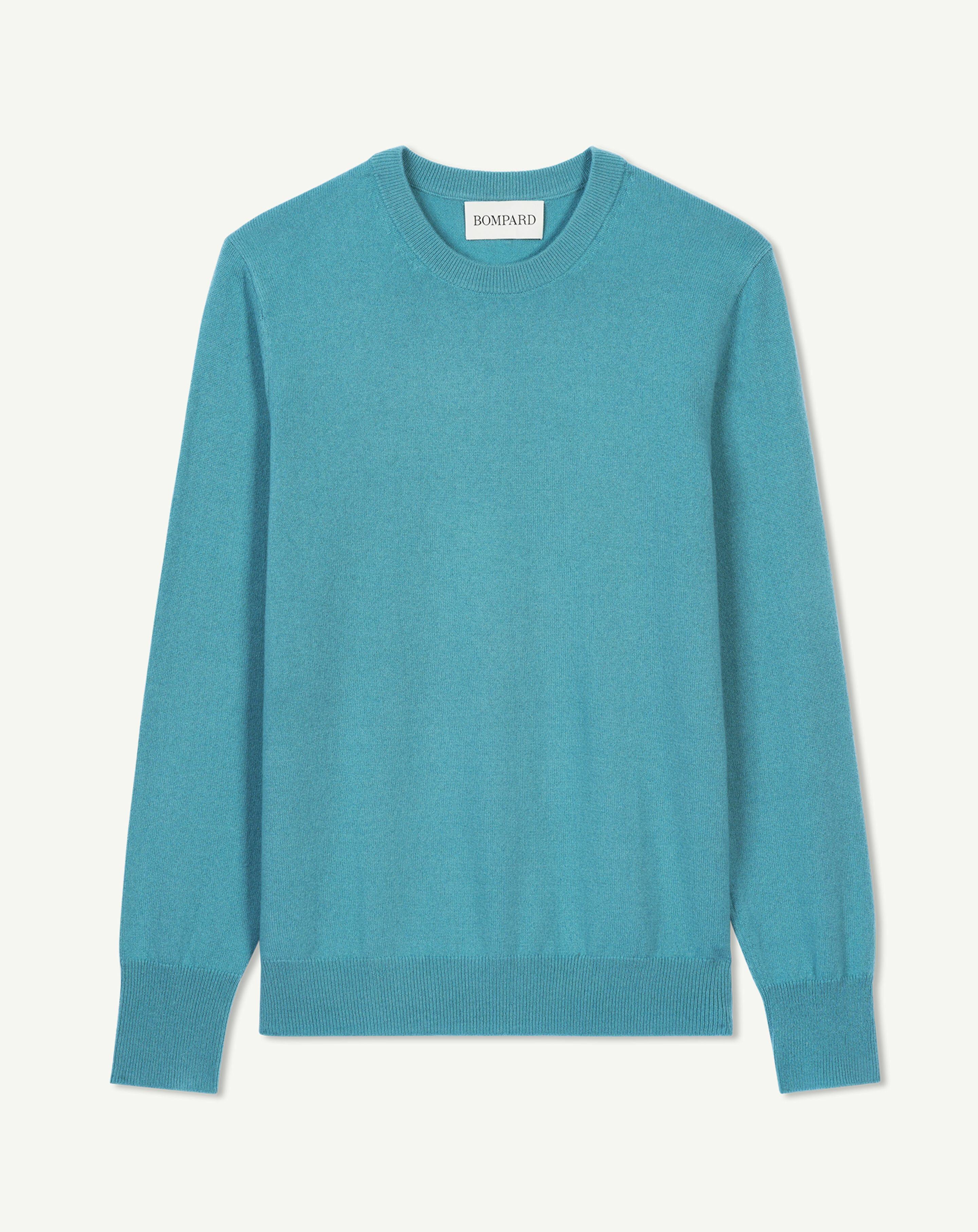 Pull col rond classique-BLEU ARCHIPEL-100% cachemire