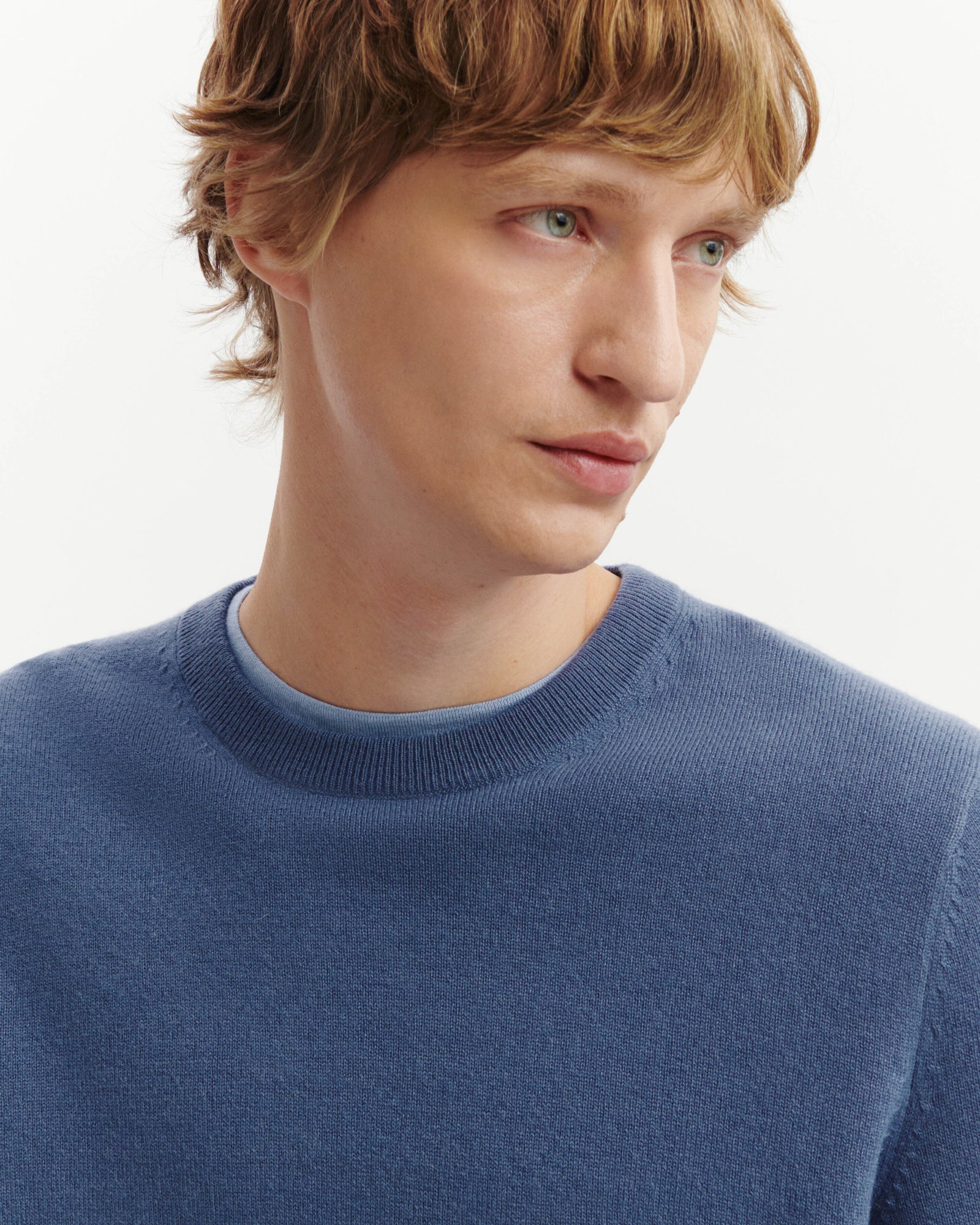 Pull col rond classique-BLEU ATLAS-100% cachemire