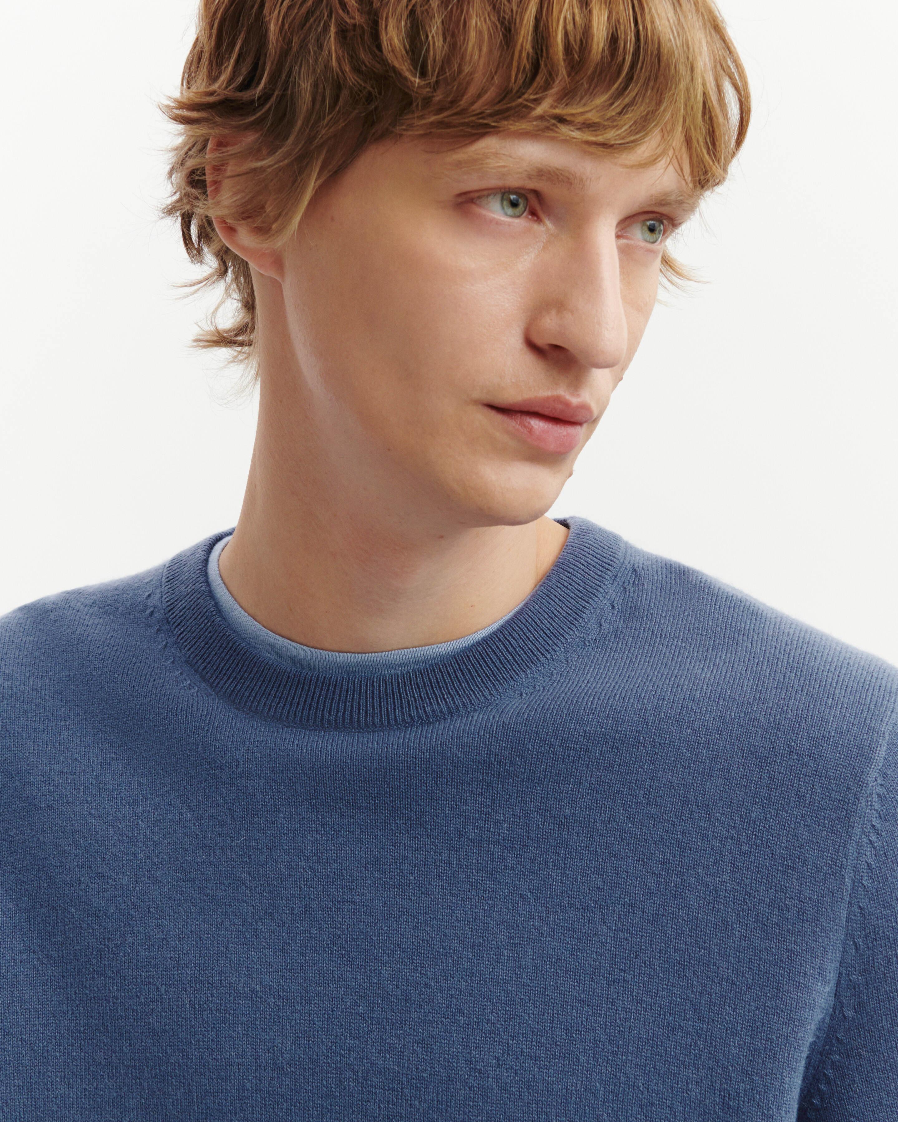 Pull col rond classique-BLEU ATLAS-100% cachemire