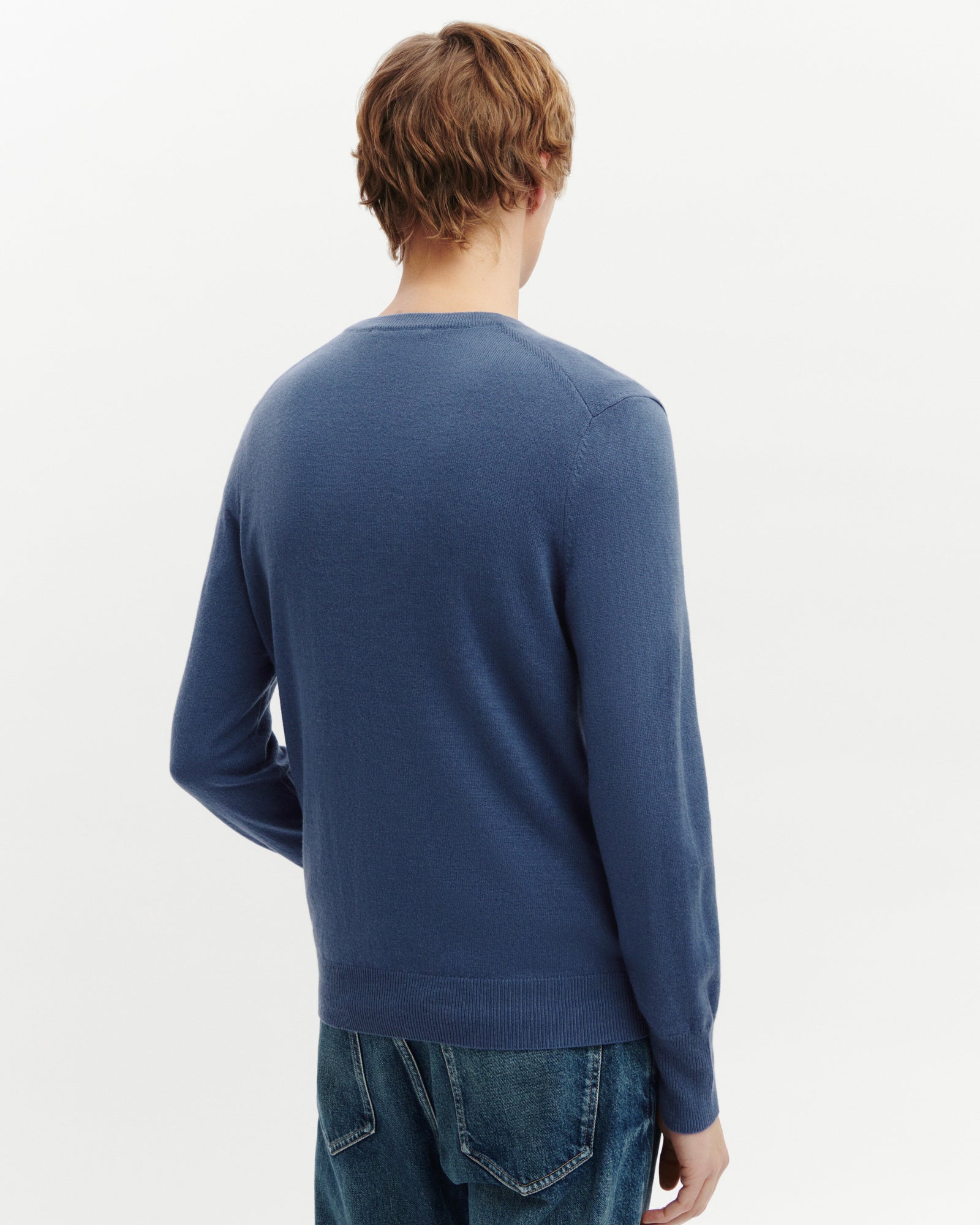 Pull col rond classique-BLEU ATLAS-100% cachemire