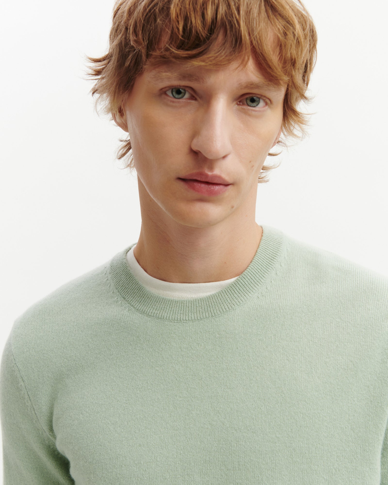 Pull col rond classique-VERT AMANDE-100% cachemire