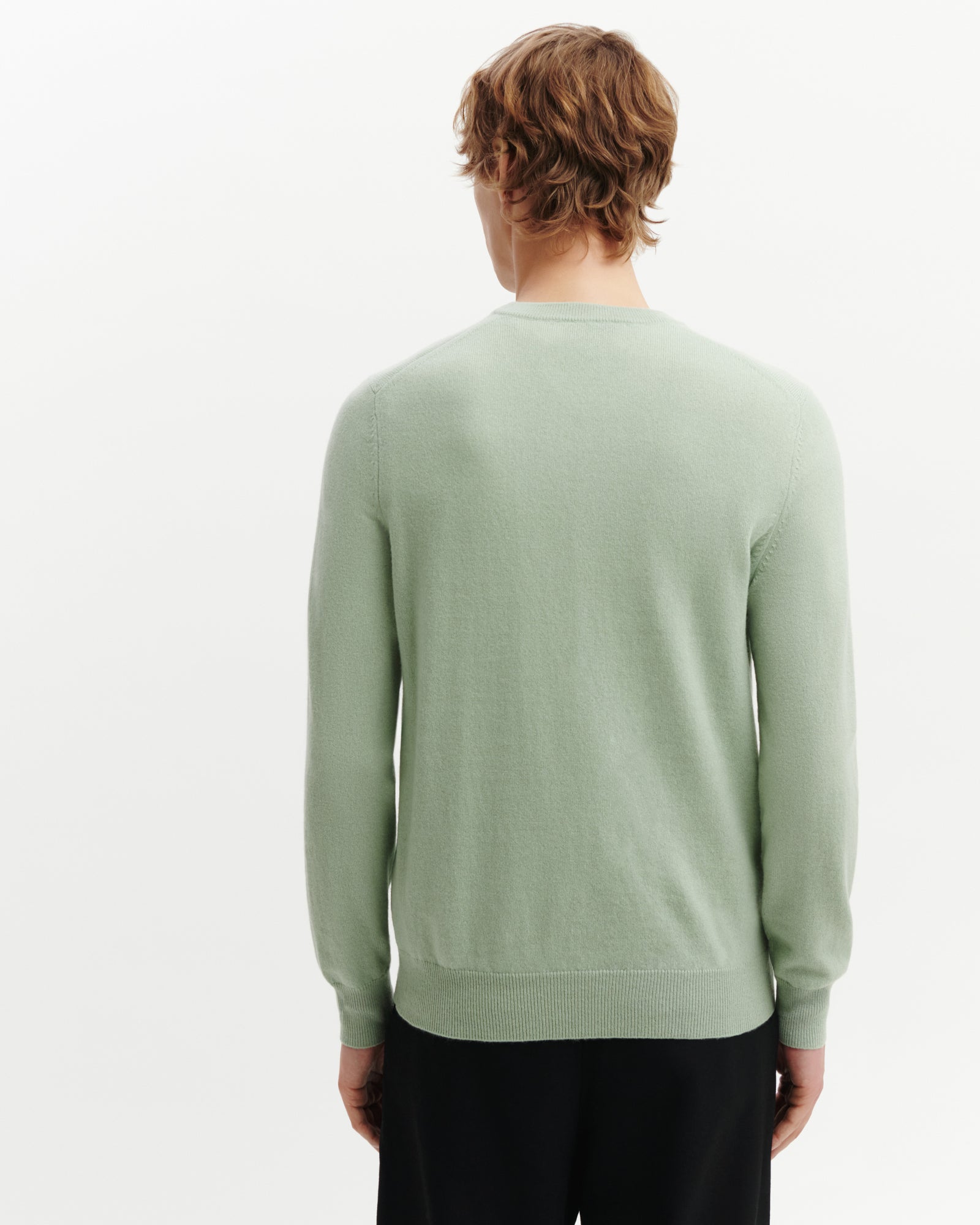 Pull col rond classique-VERT AMANDE-100% cachemire