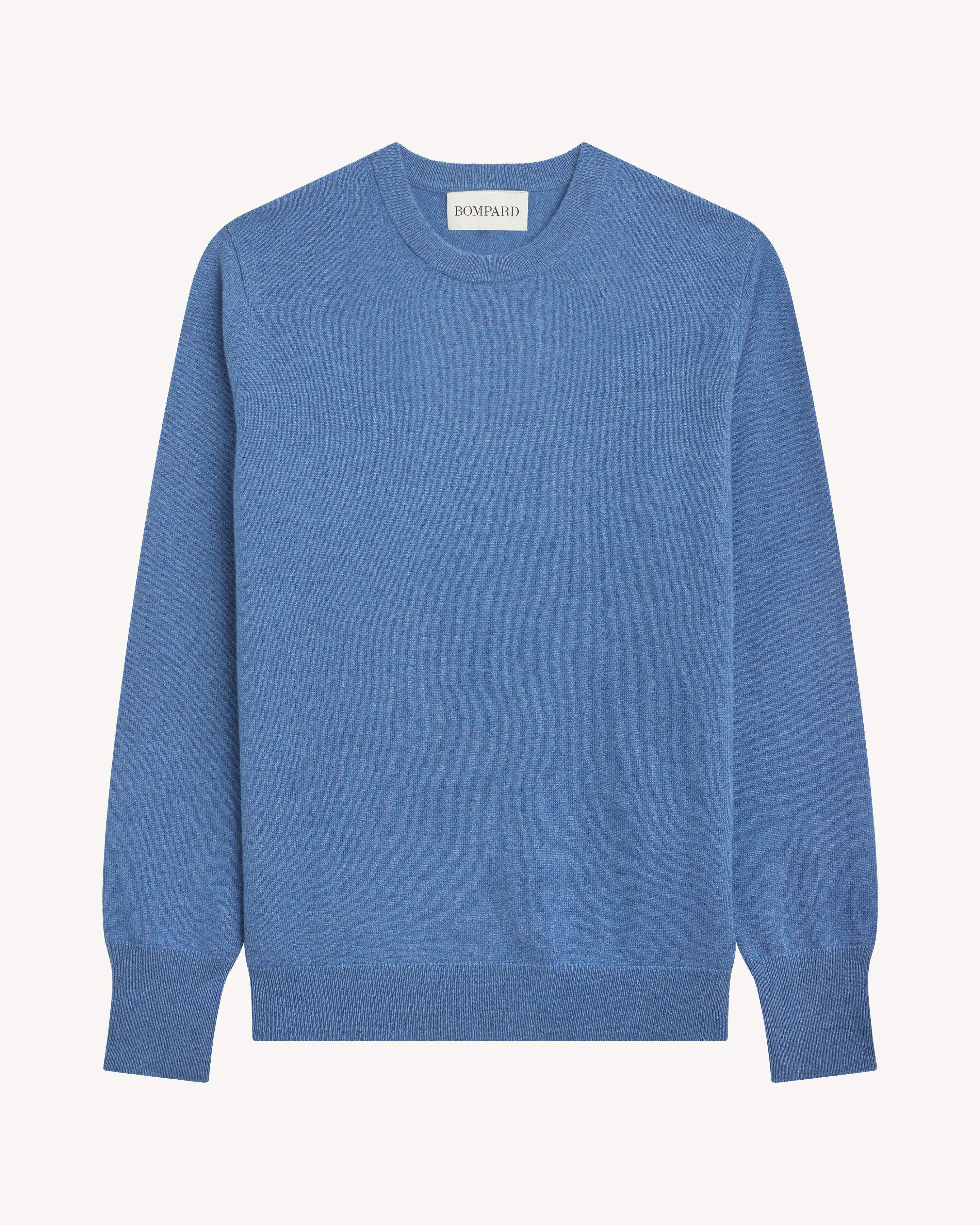 Pull col rond classique-BLEU DE DELFT-100% cachemire