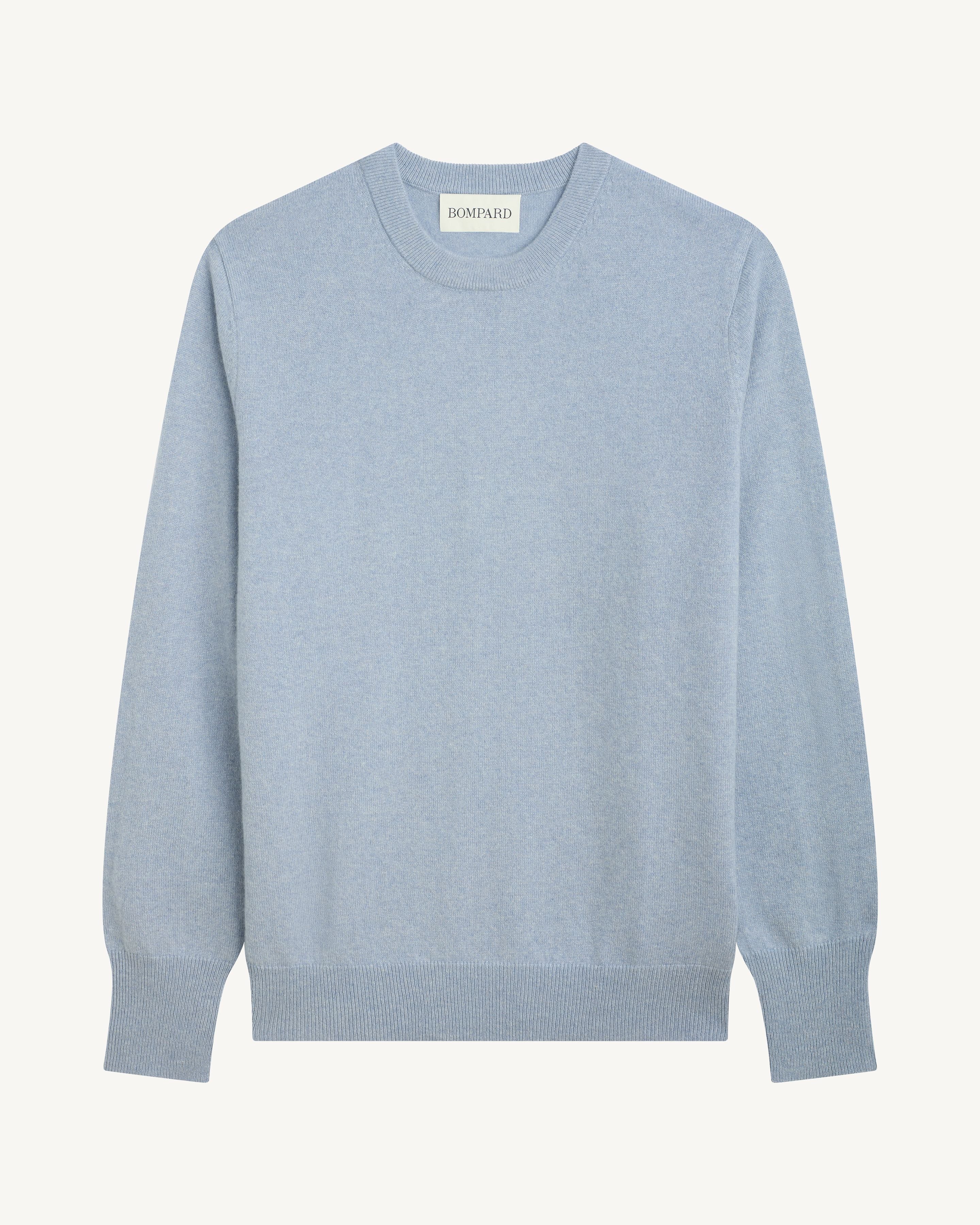 Pull col rond classique-BLEU GLACIER-100% cachemire