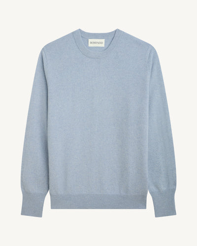 Pull col rond classique-BLEU GLACIER-100% cachemire