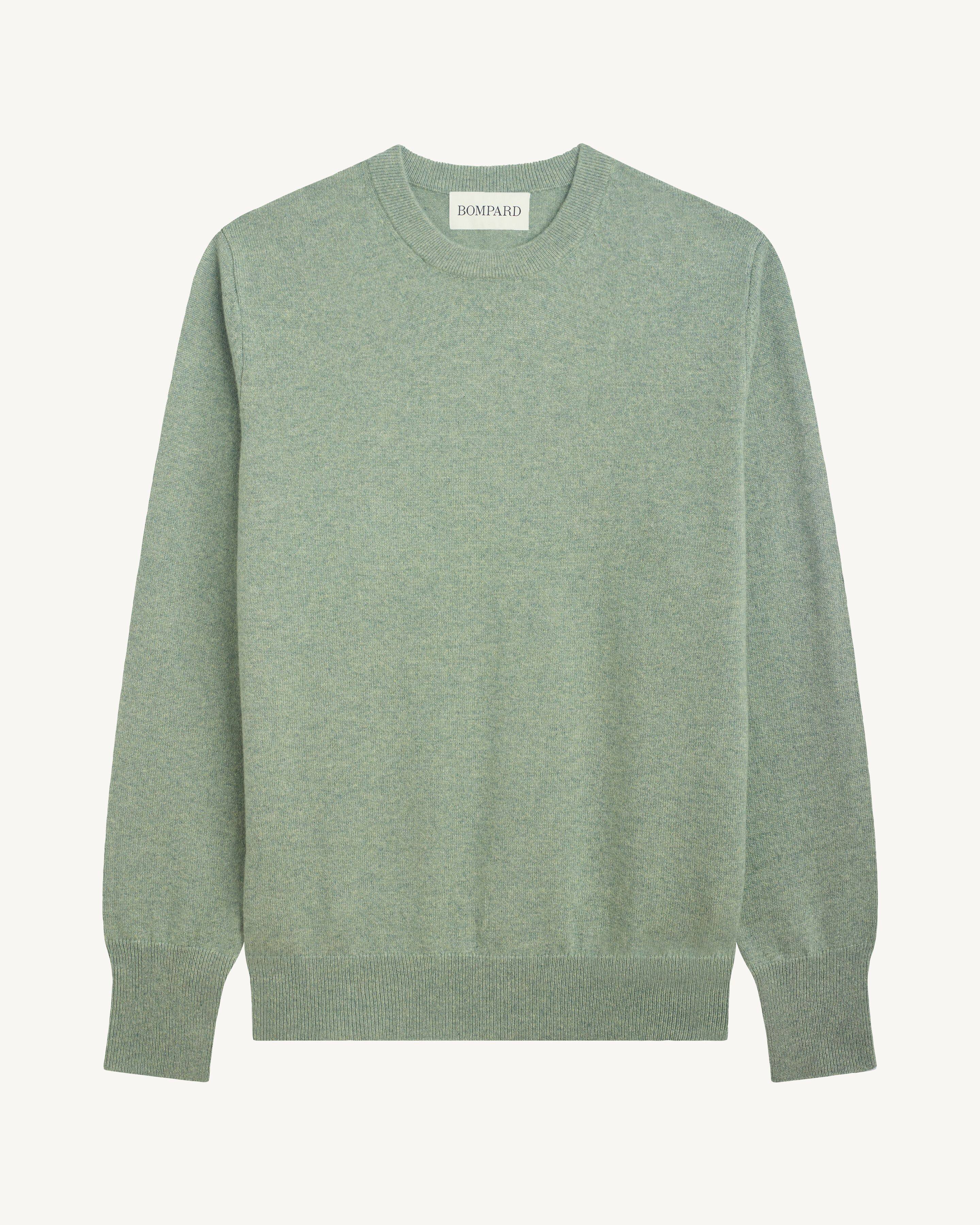 Pull col rond classique-VERT DE GRIS-100% cachemire
