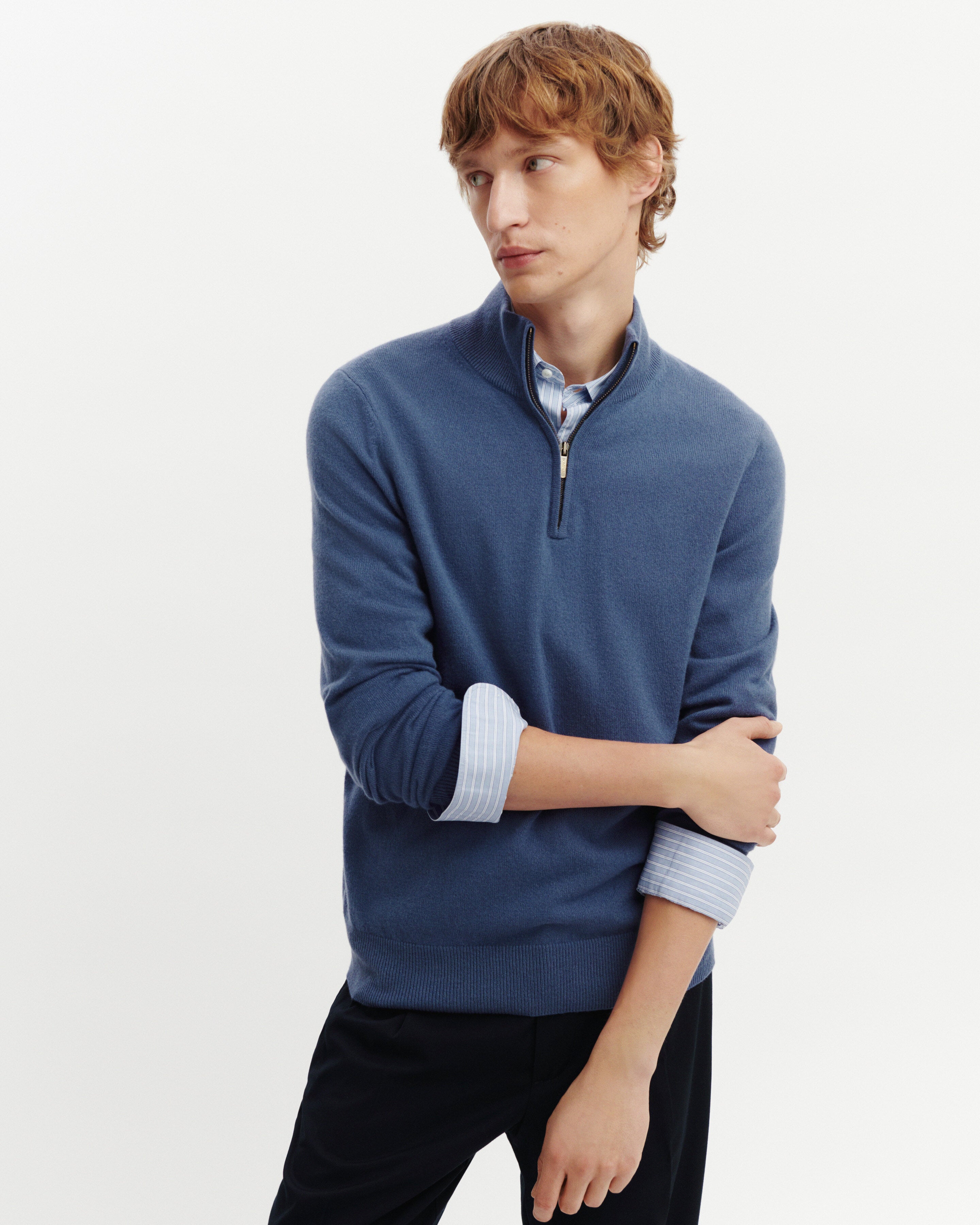 Pull camionneur-BLEU ATLAS-100% cachemire