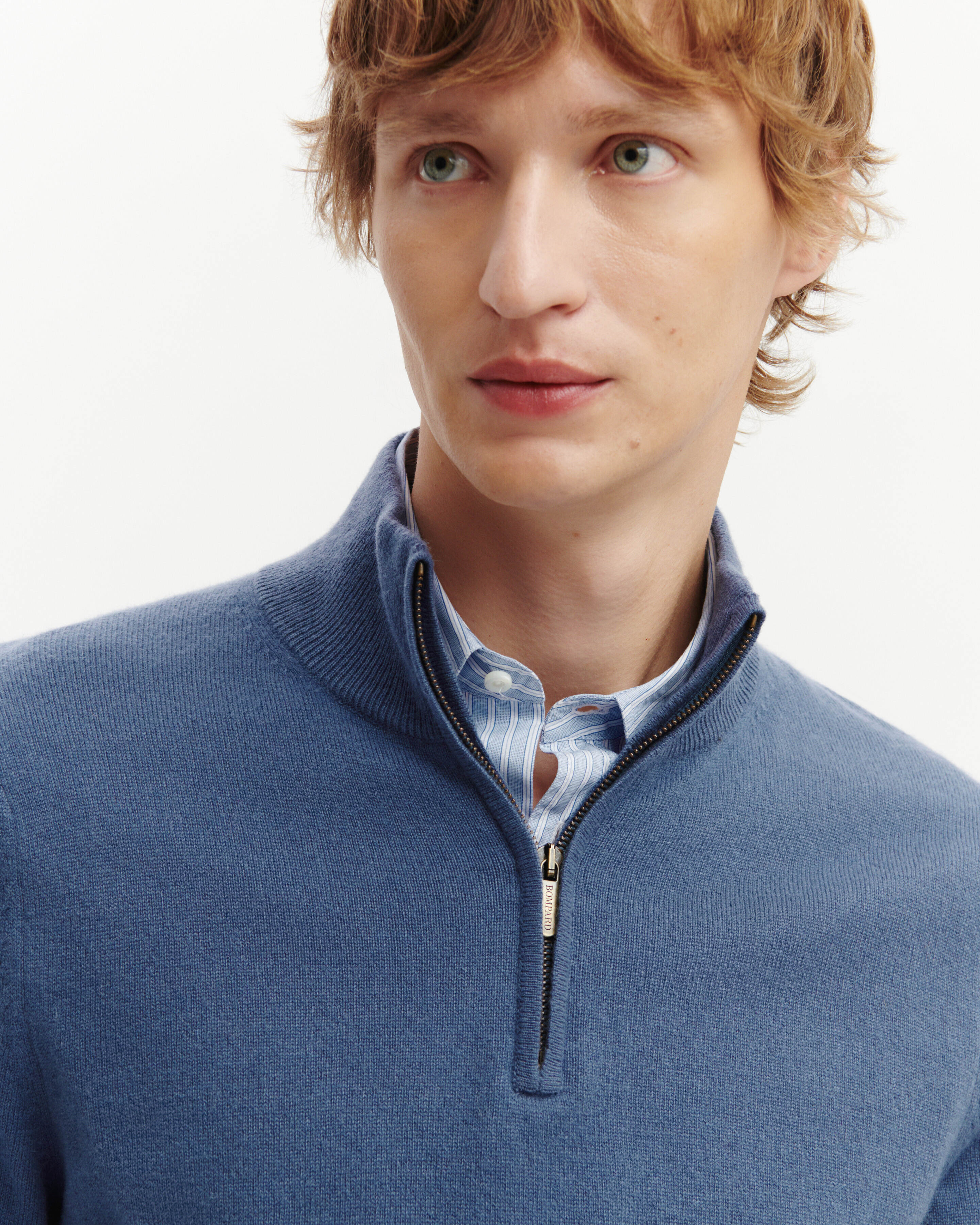 Pull camionneur-BLEU ATLAS-100% cachemire