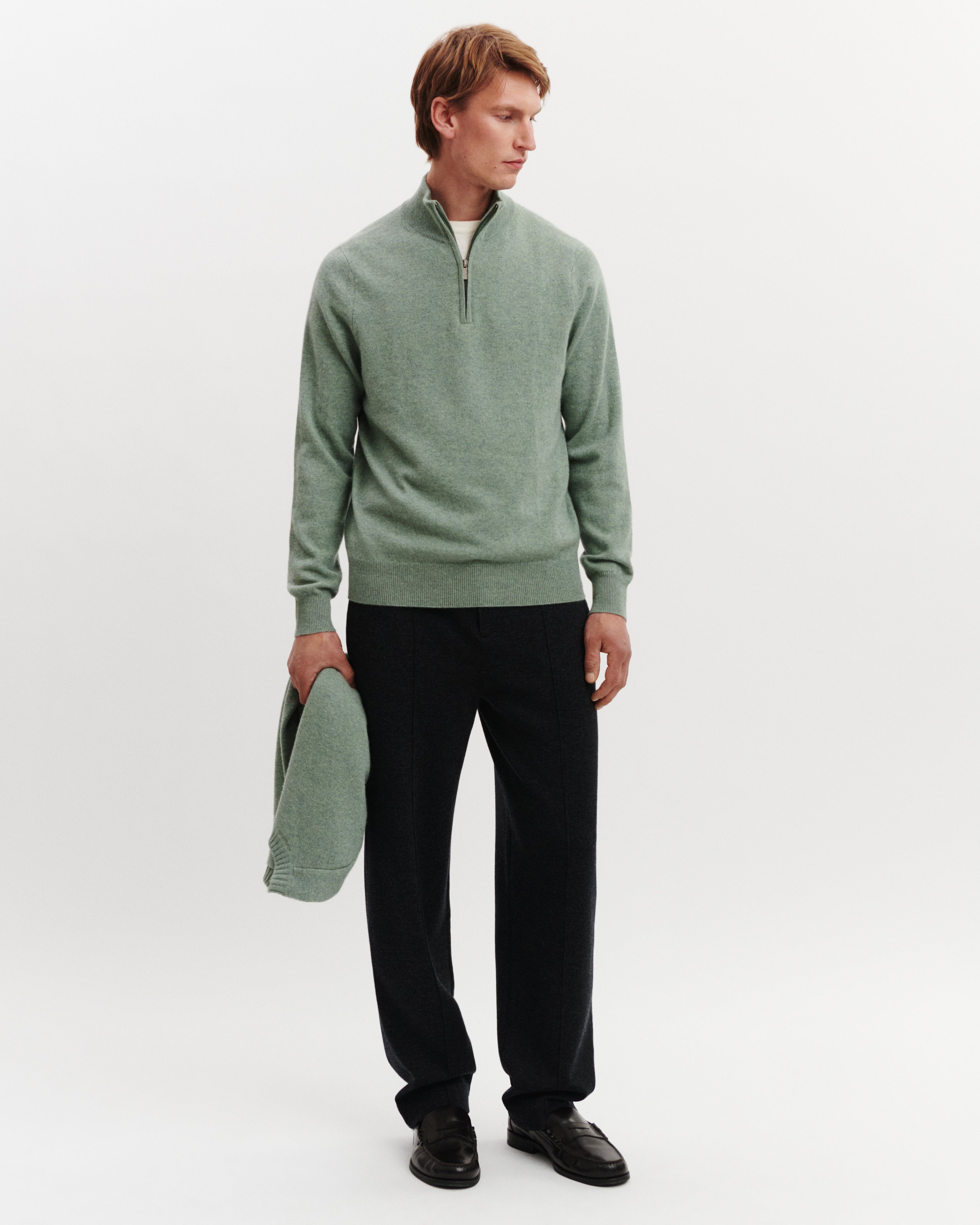 Pull camionneur Côme-VERT DE GRIS-100% cachemire