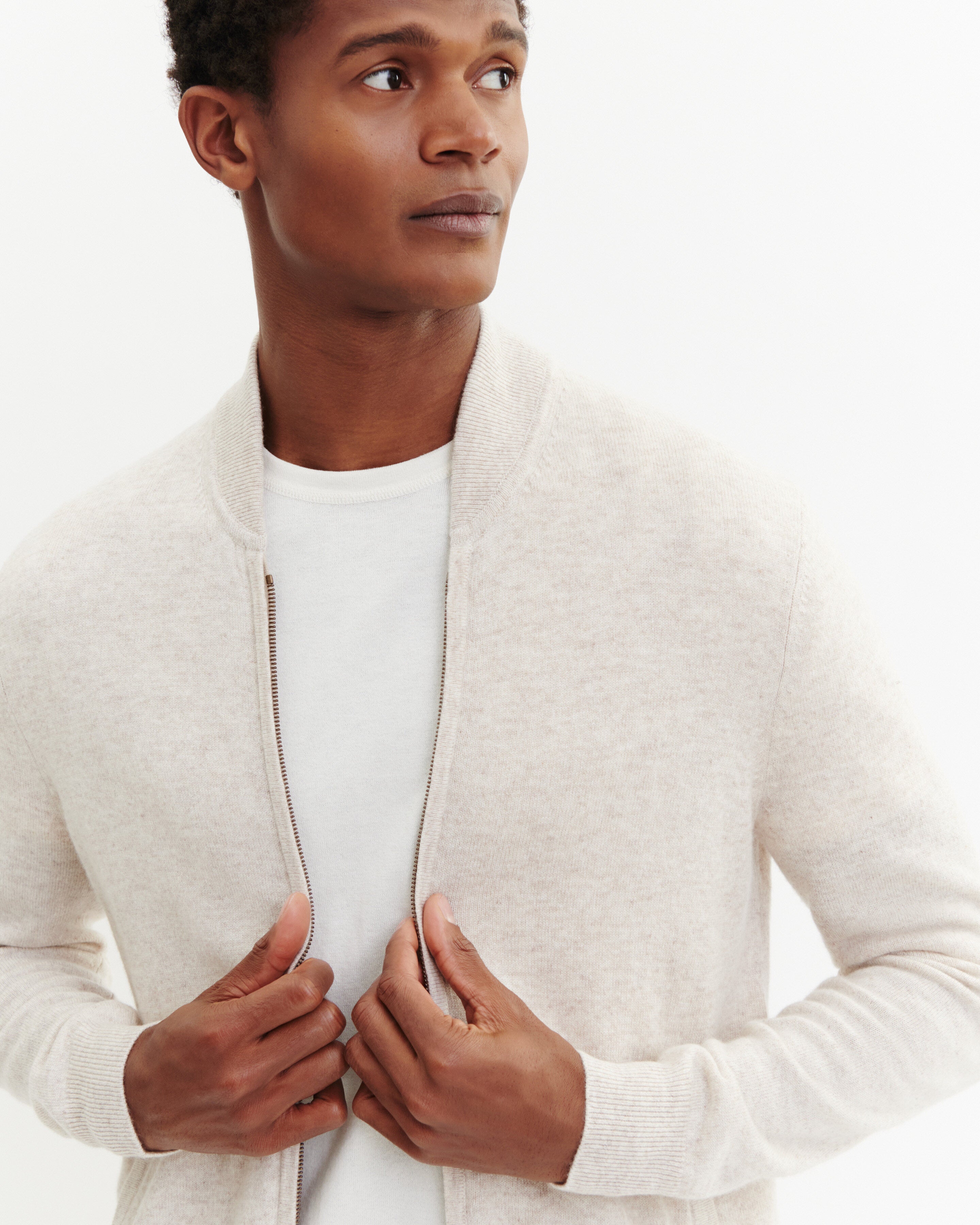 Gilet zippé-TOURTERELLE-100% cachemire