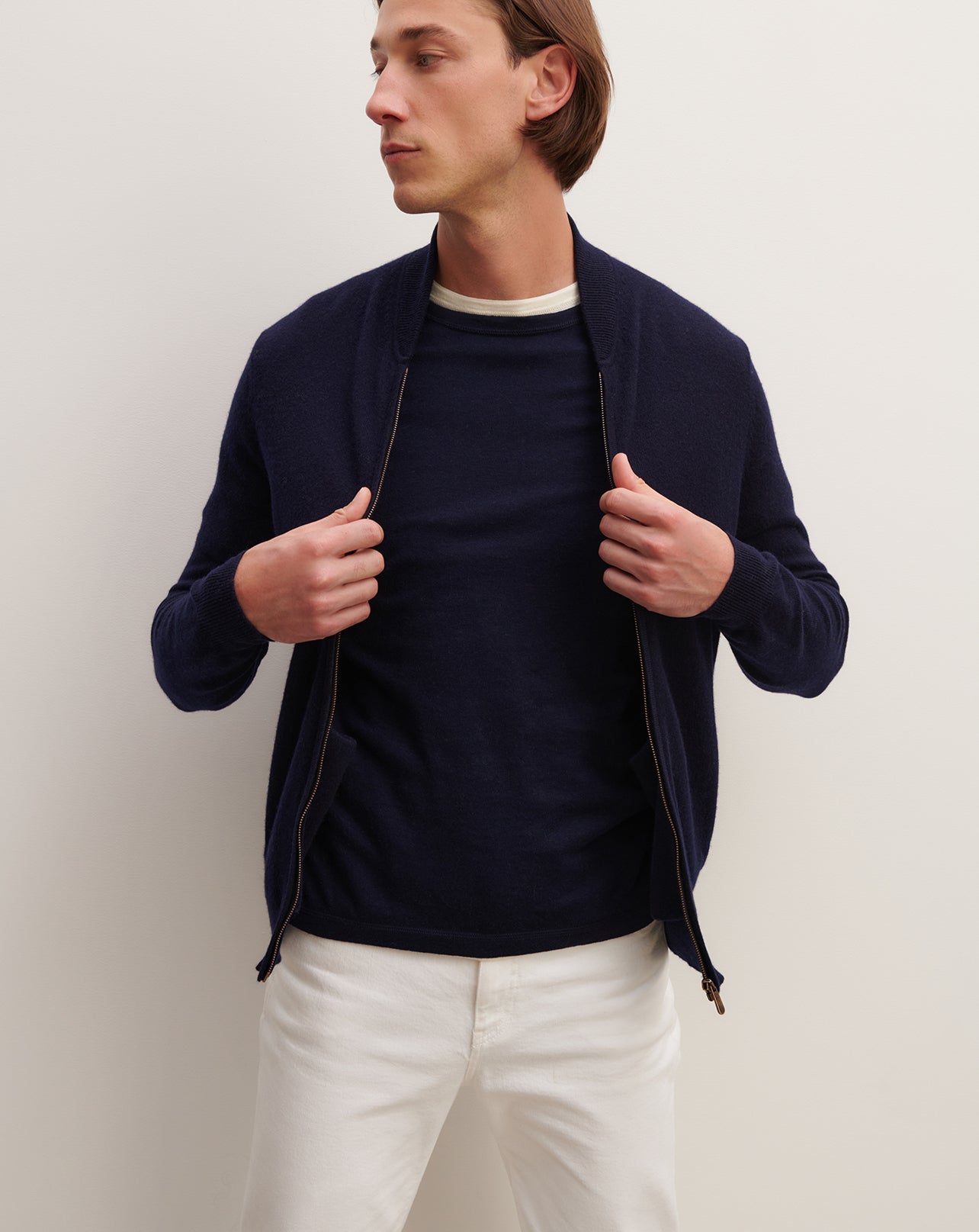 Teddy zippé-MARINE-100% cachemire