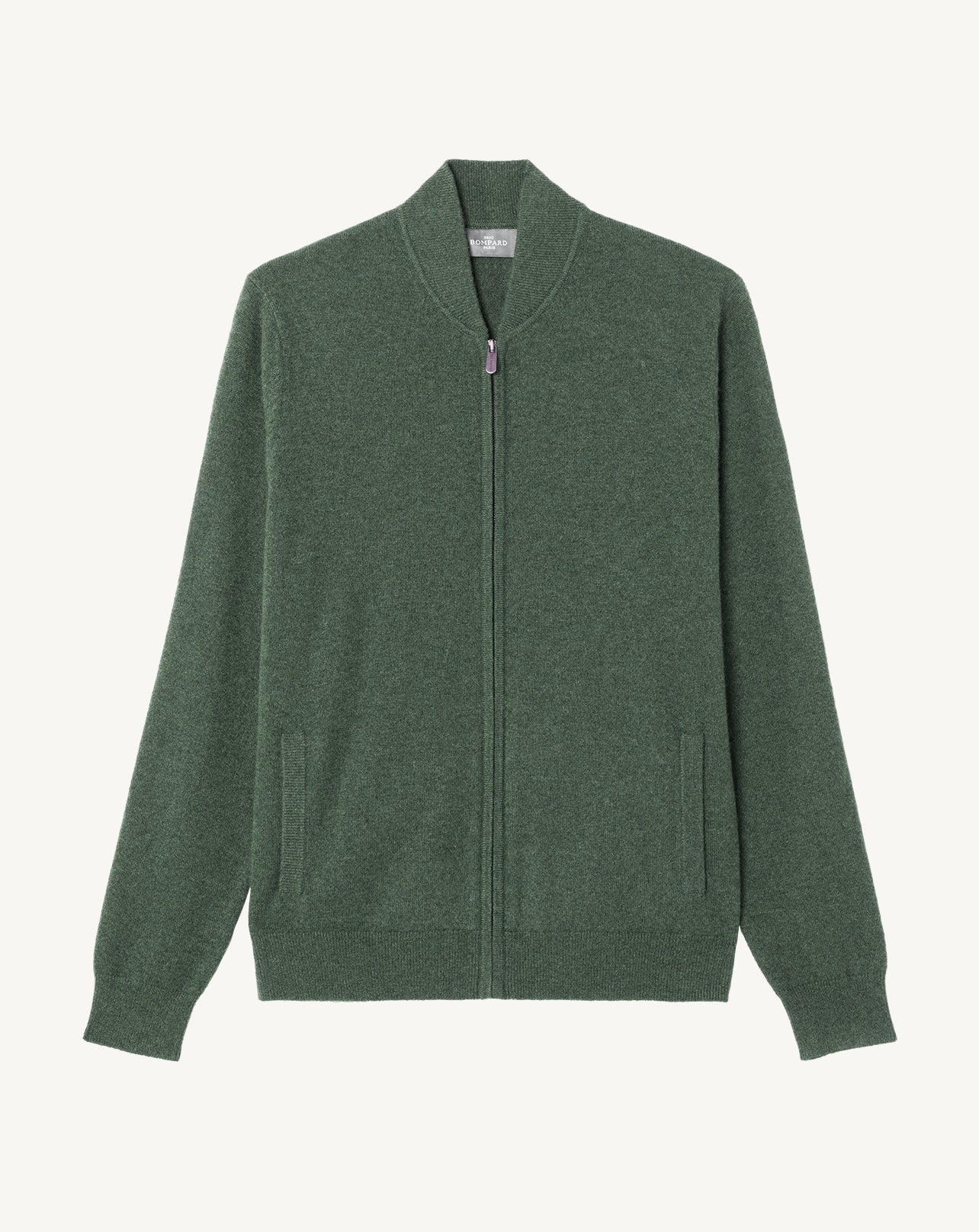 Gilet zippé-VERT RIVAGE-100% cachemire