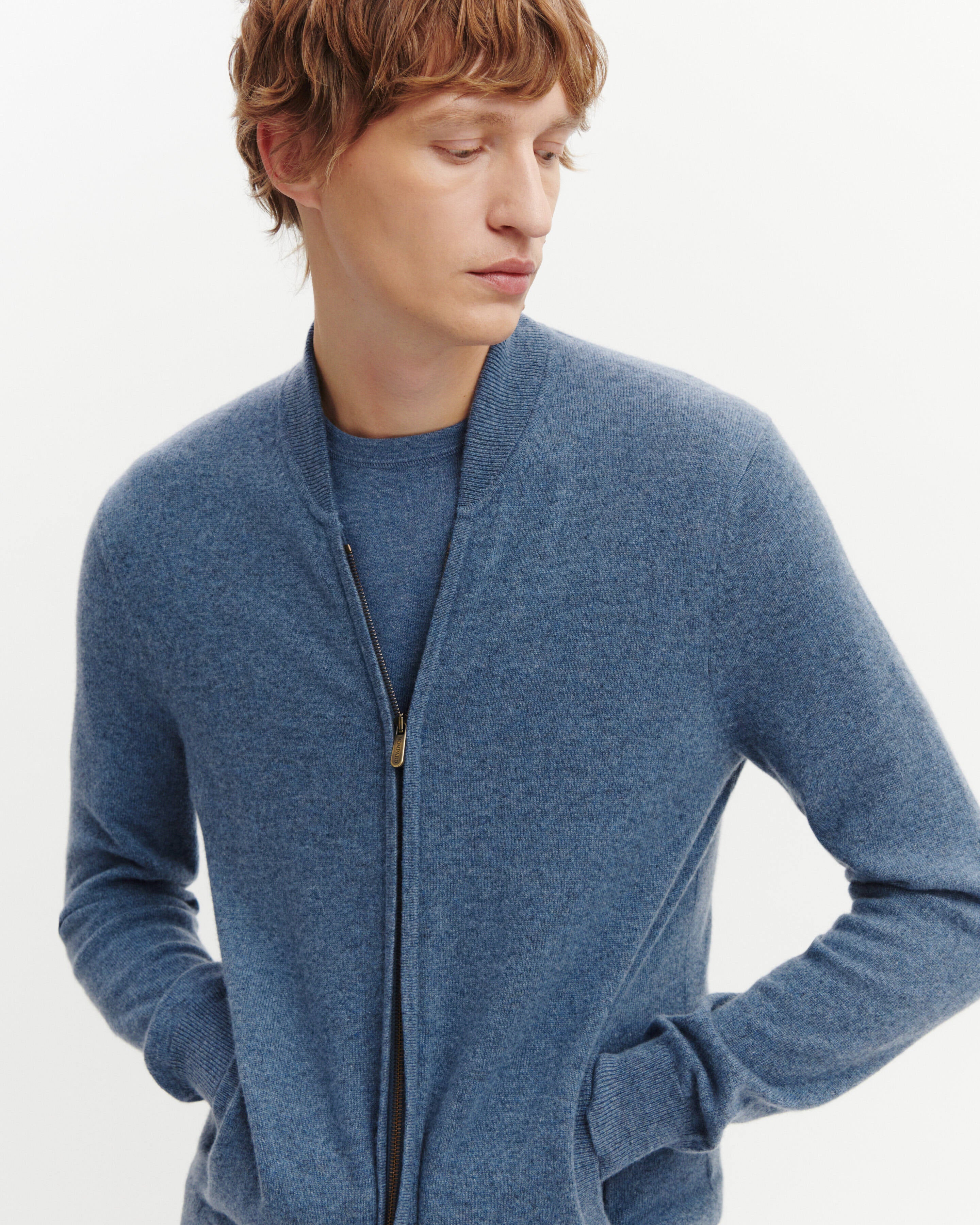 Gilet zippé-BLEU AVERSE-100% cachemire