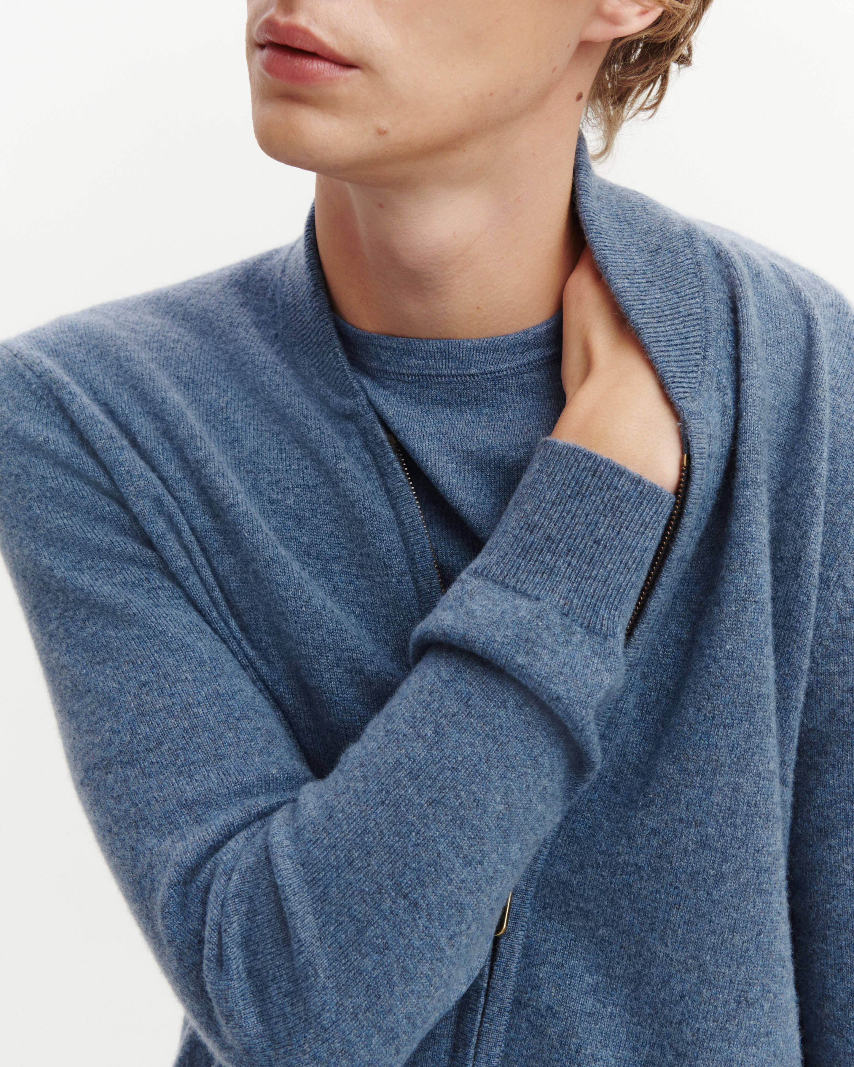 Gilet zippé-BLEU AVERSE-100% cachemire