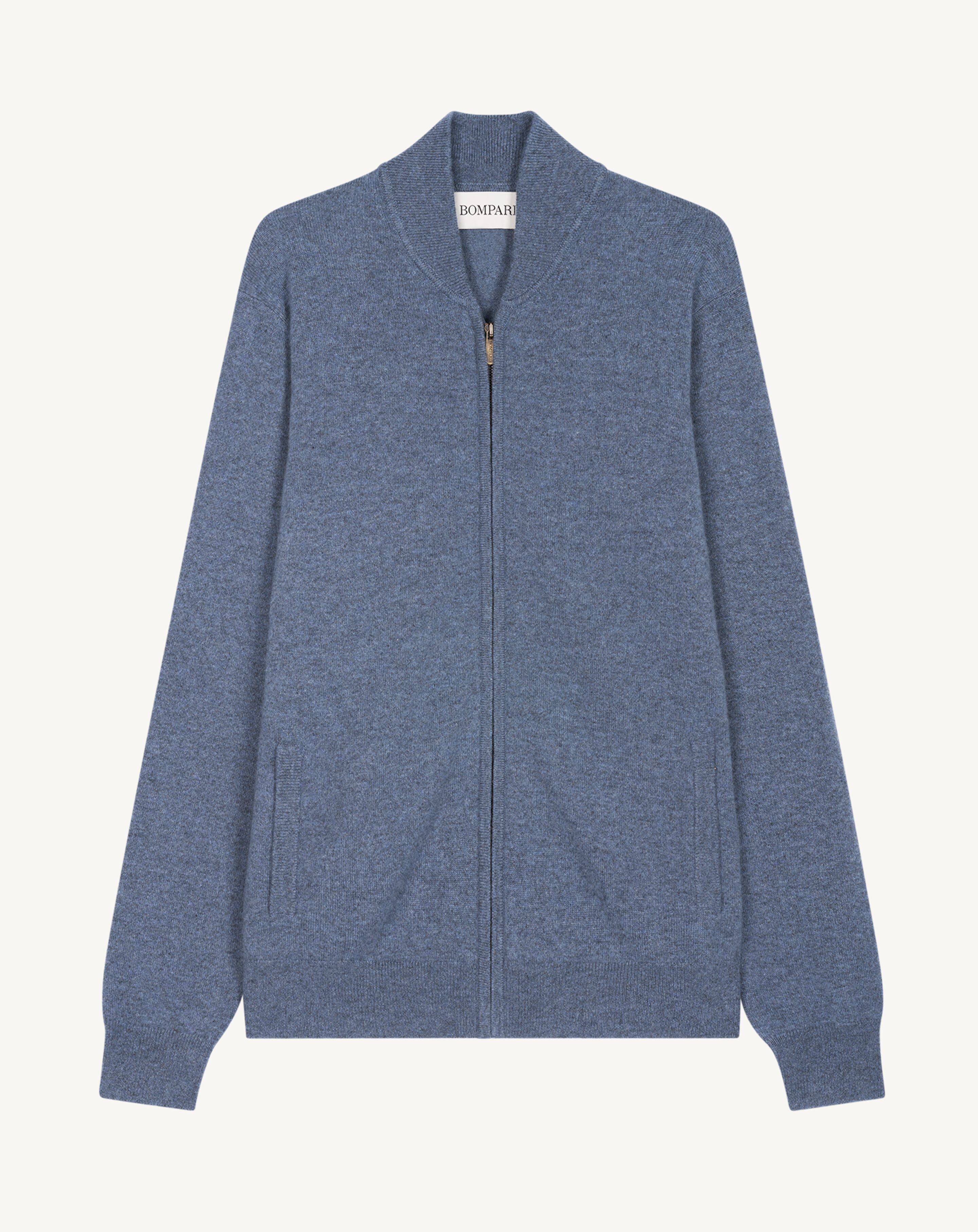 Gilet zippé-BLEU AVERSE-100% cachemire