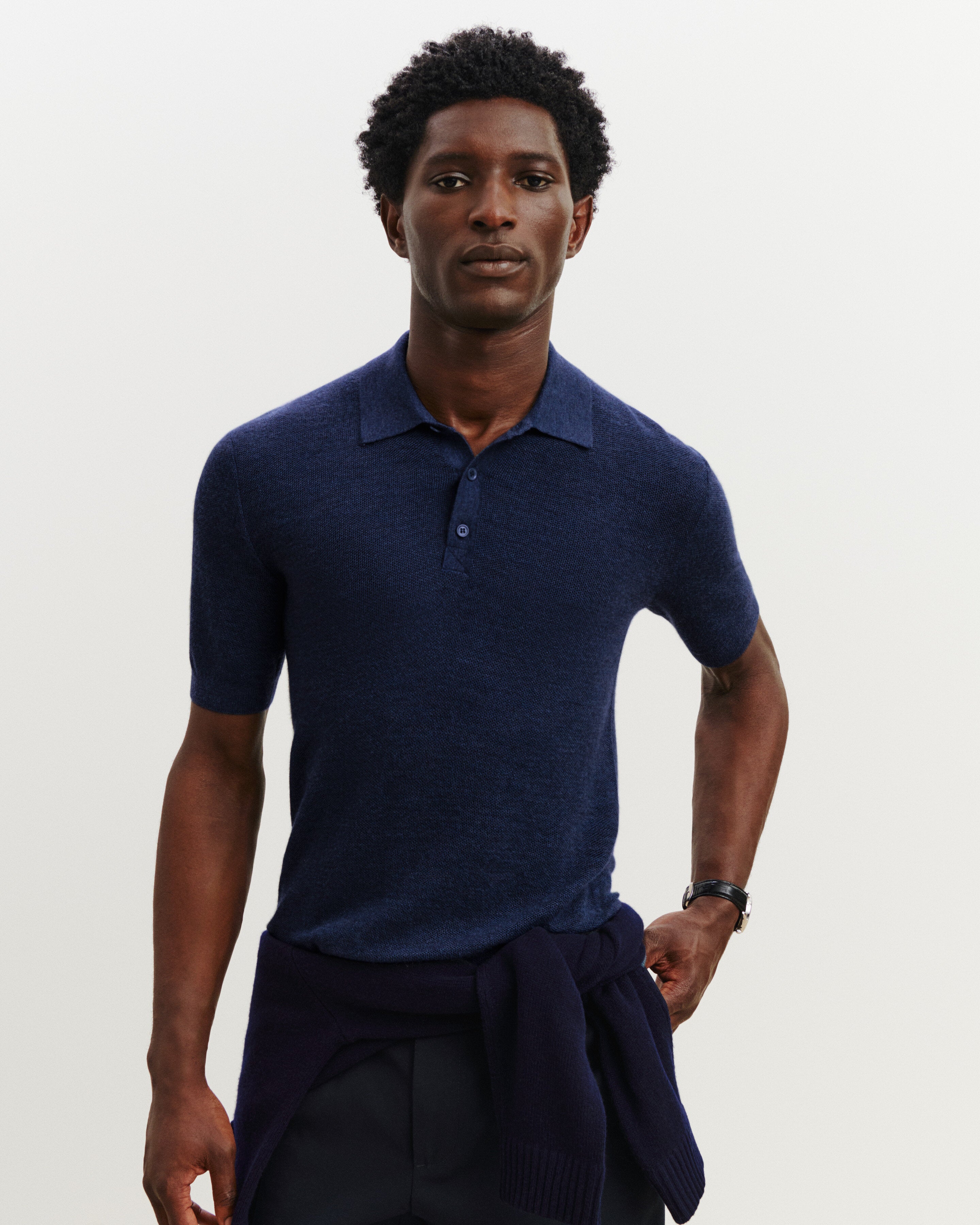 Polo piqué Flavio-MARINE-85% pima coton 15% cachemire