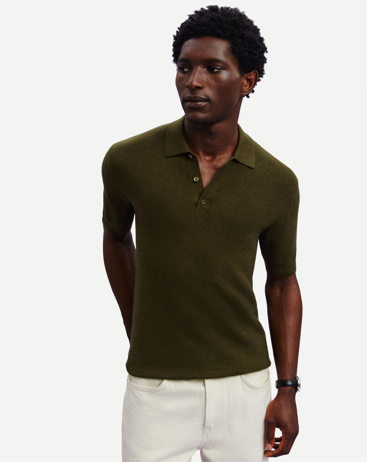 Polo piqué Flavio-OLIVE-85% pima coton 15% cachemire