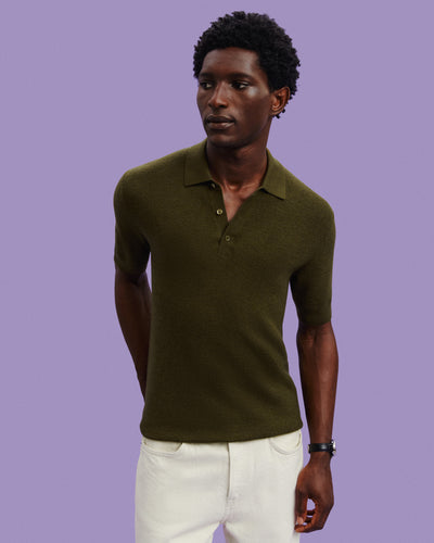 Polo piqué Flavio-OLIVE-85% pima coton 15% cachemire