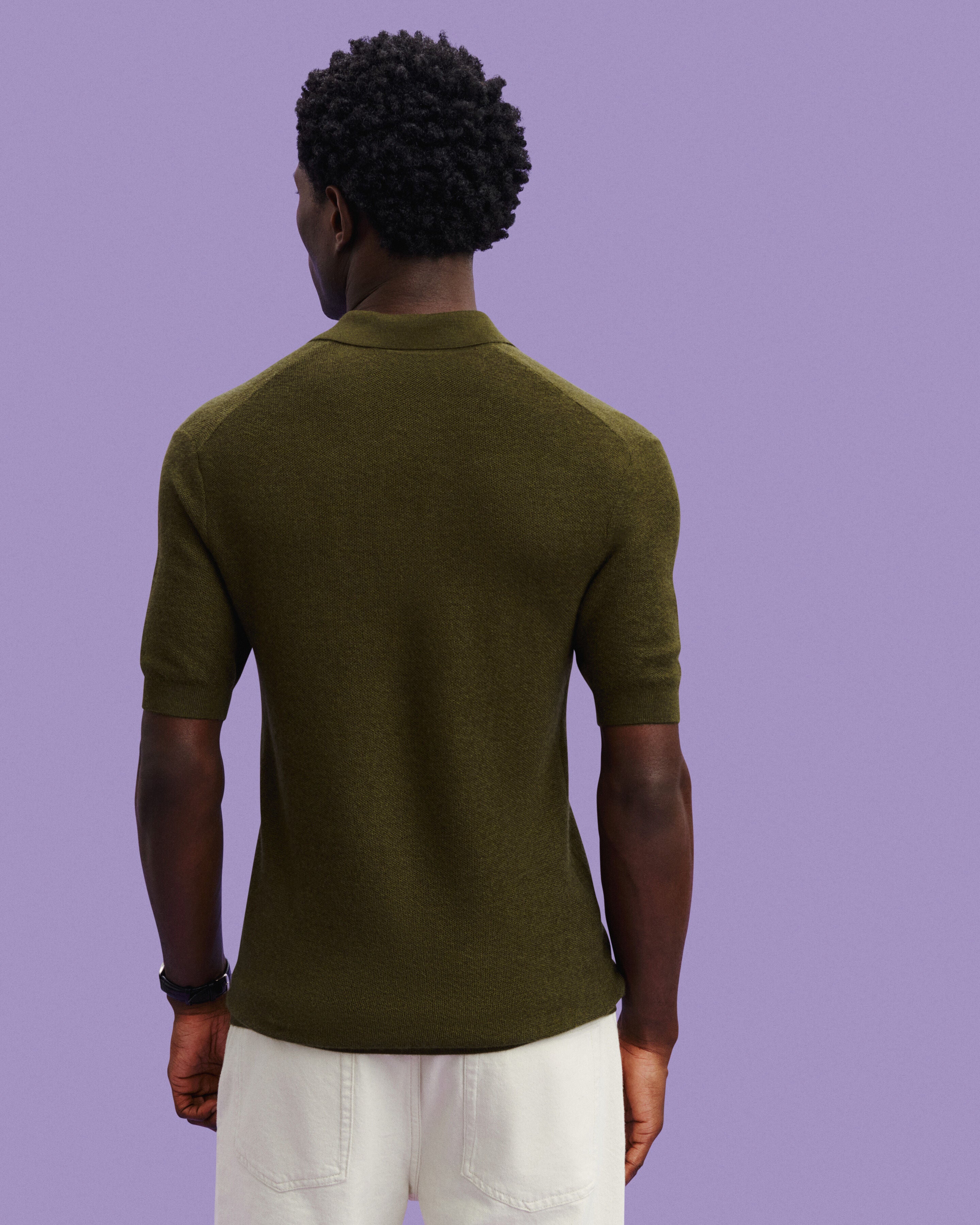 Polo piqué Flavio-OLIVE-85% pima coton 15% cachemire
