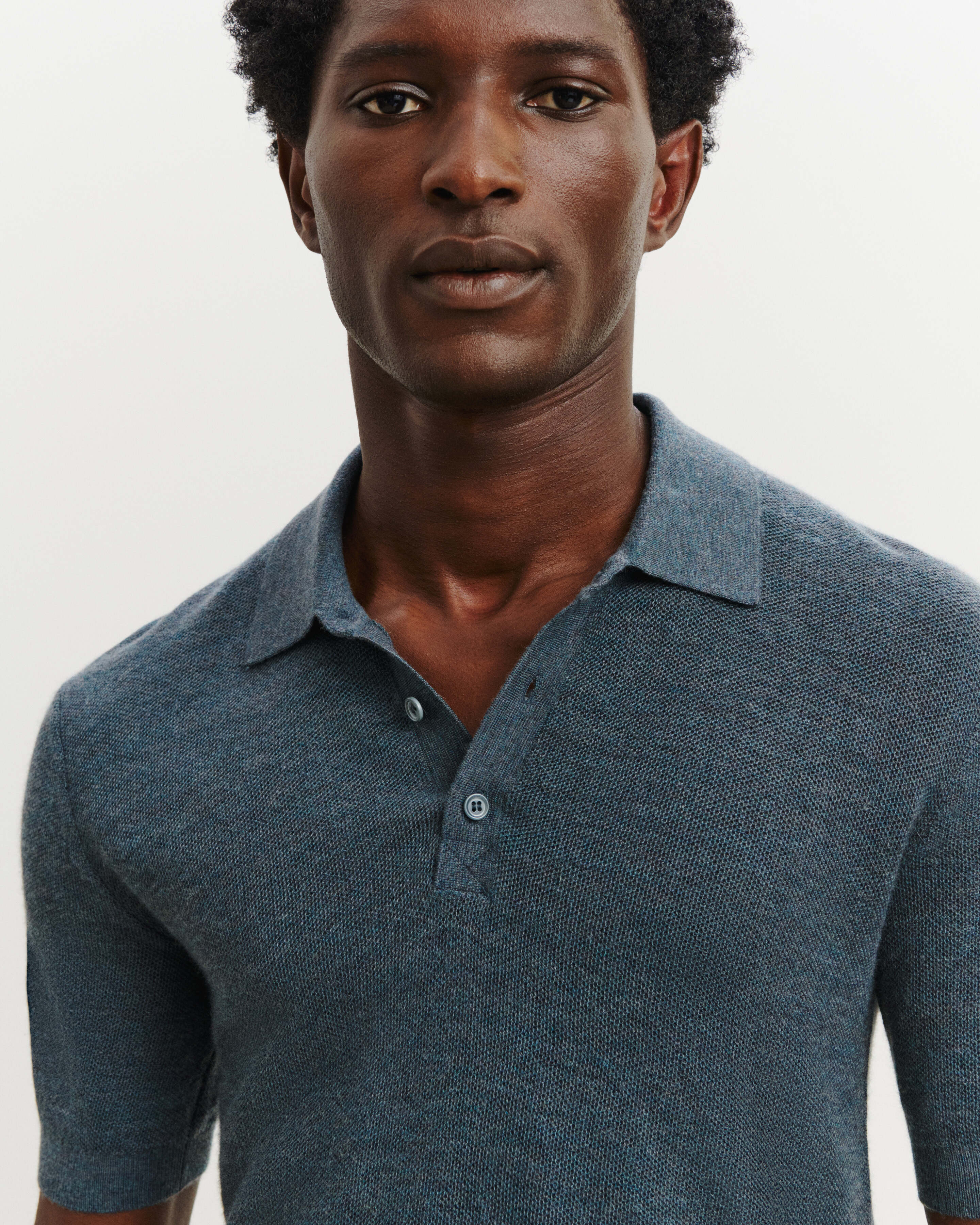 Polo piqué Flavio-BLEU GRANIT-85% pima coton 15% cachemire