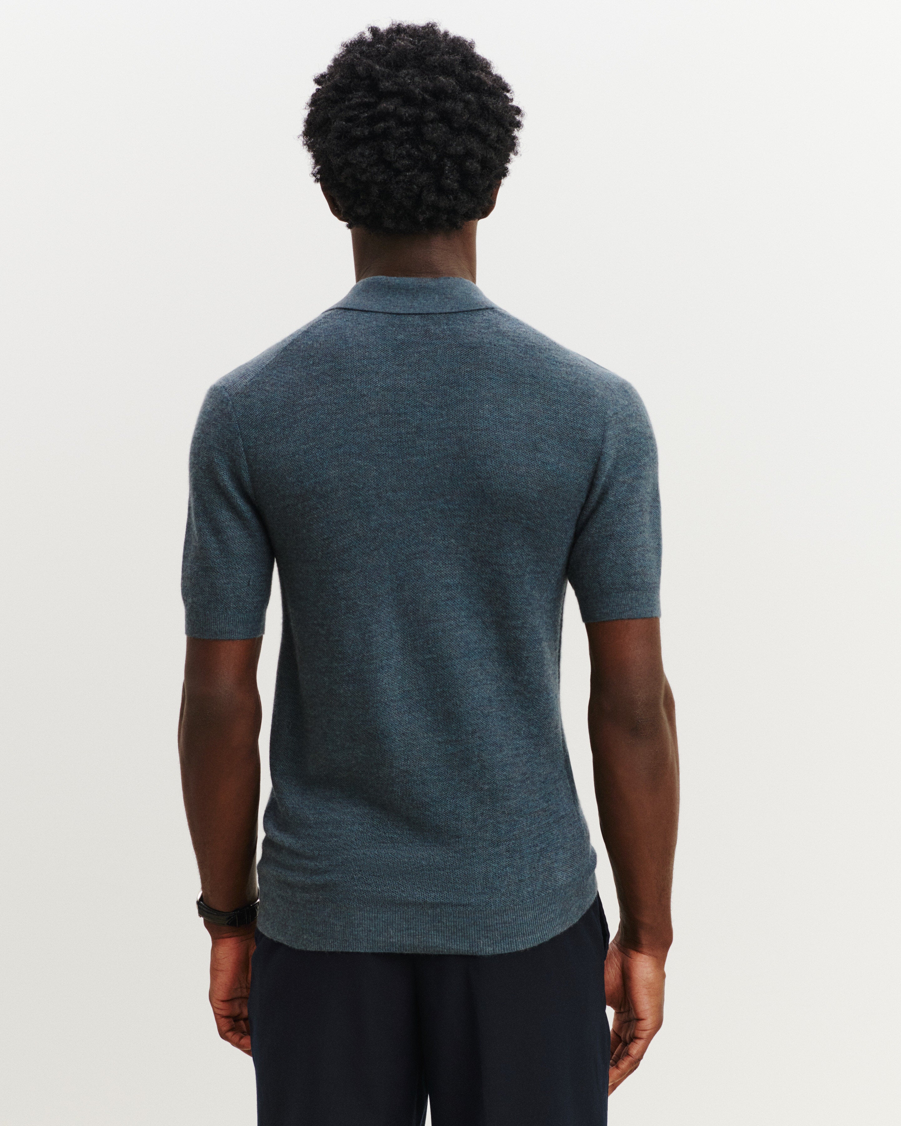 Polo piqué Flavio-BLEU GRANIT-85% pima coton 15% cachemire