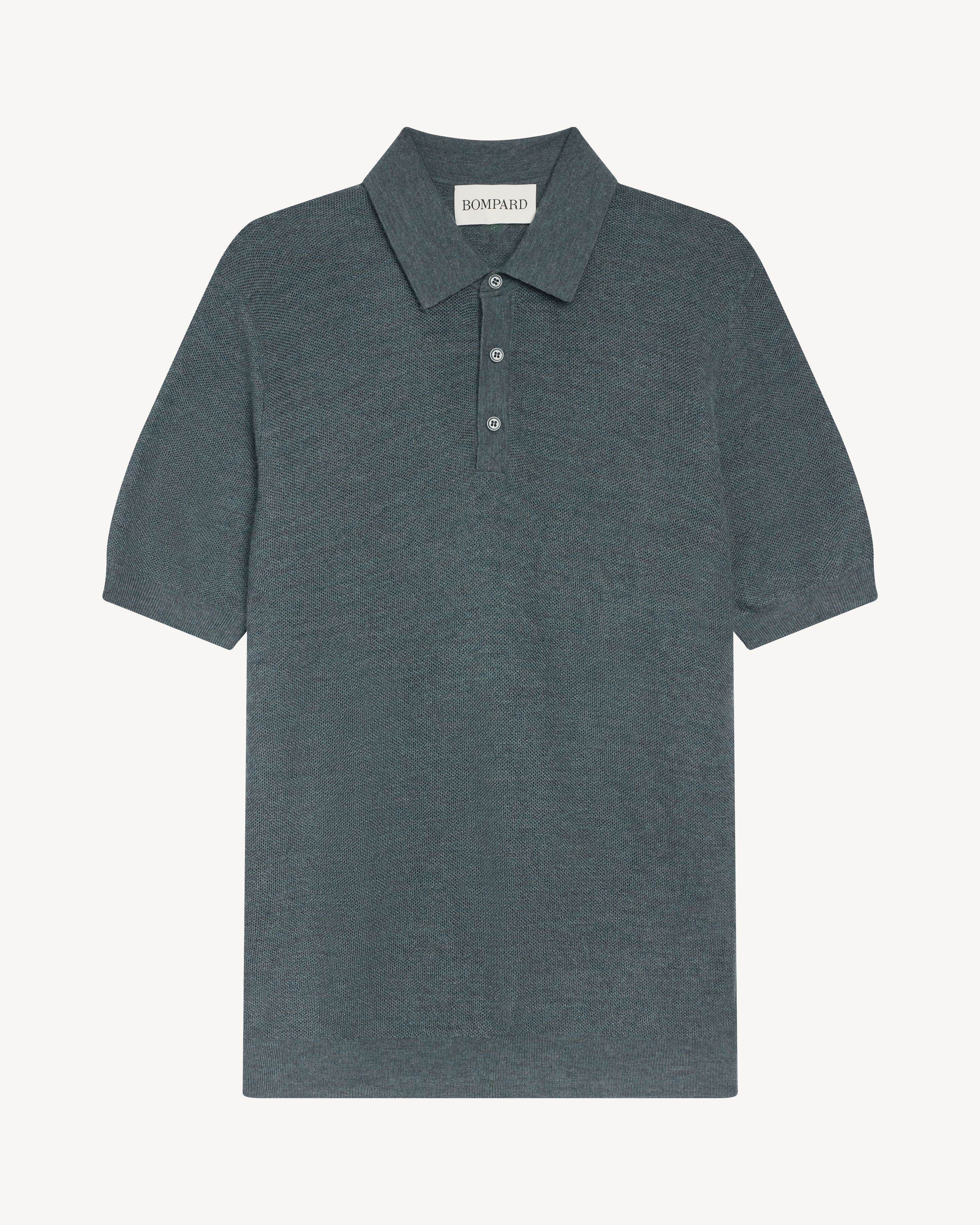Polo piqué Flavio-BLEU GRANIT-85% pima coton 15% cachemire