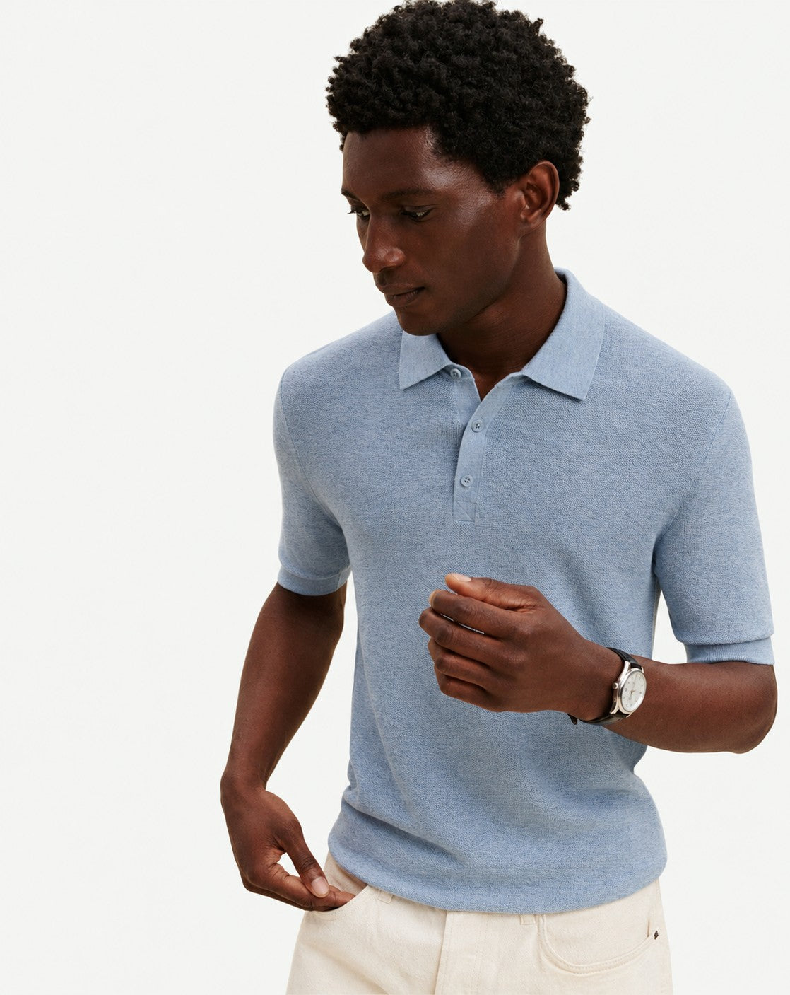 Polo piqué Flavio-BLEU GLACIER-85% pima coton 15% cachemire