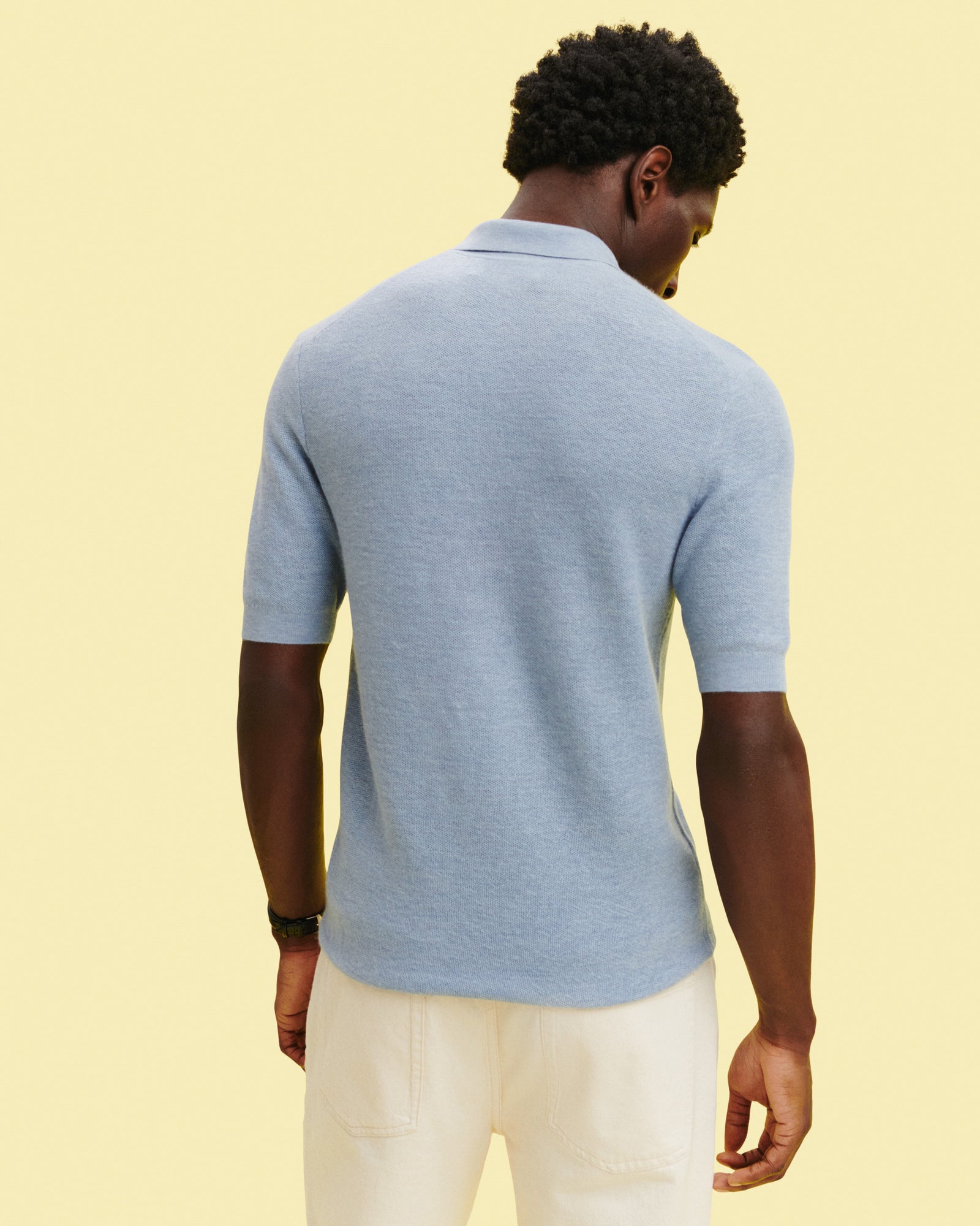 Polo piqué Flavio-BLEU GLACIER-85% pima coton 15% cachemire