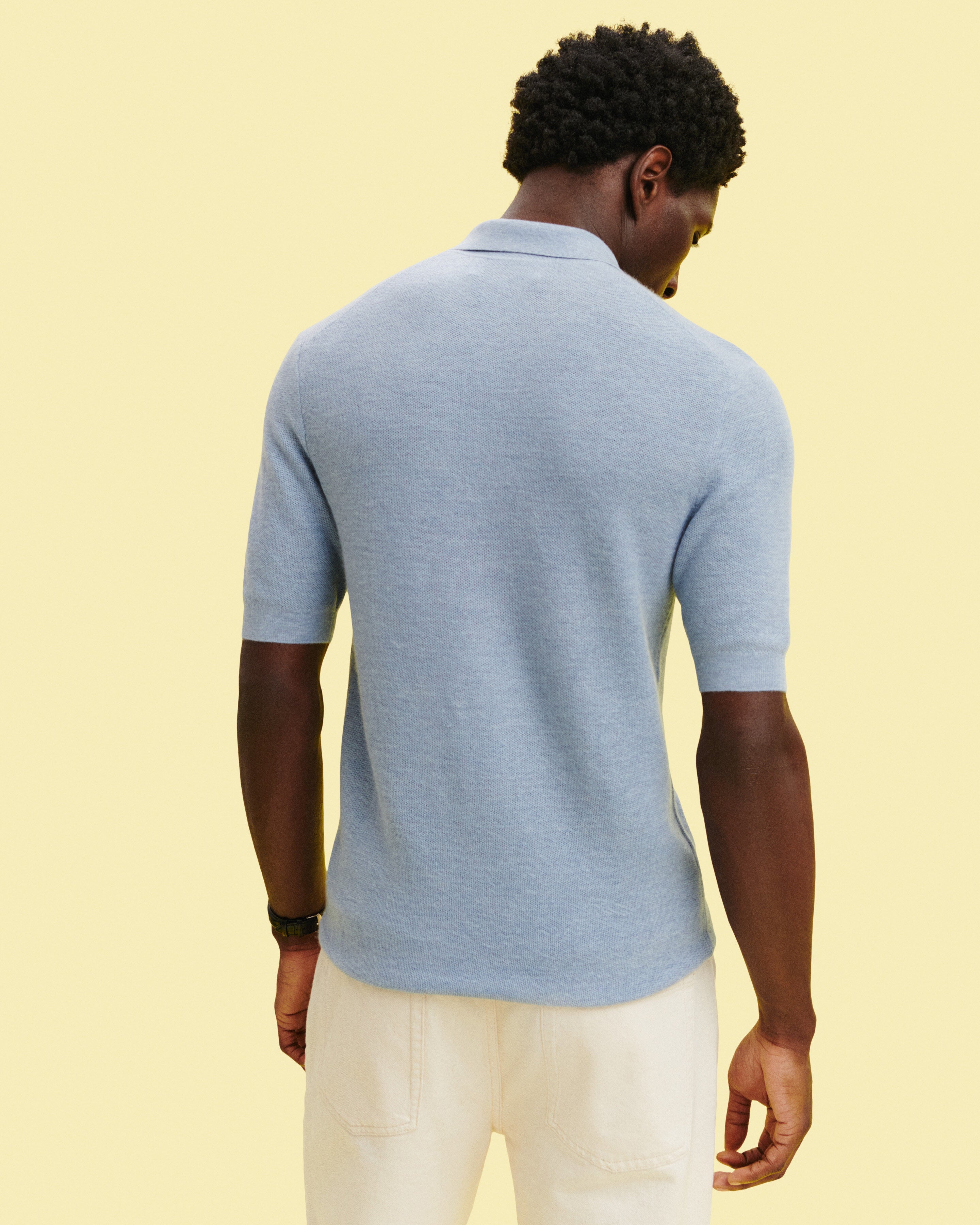 Polo piqué Flavio-BLEU GLACIER-85% pima coton 15% cachemire