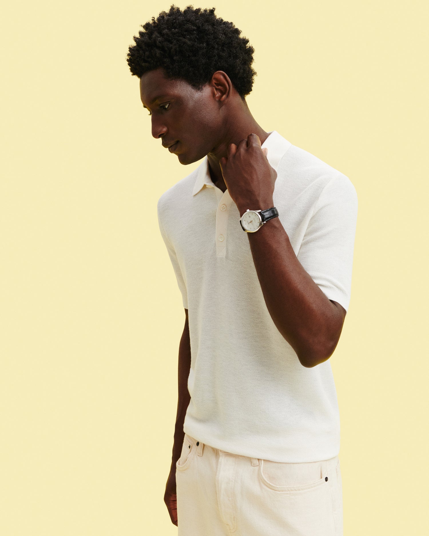 Polo piqué -NATUREL-85% pima coton 15% cachemire