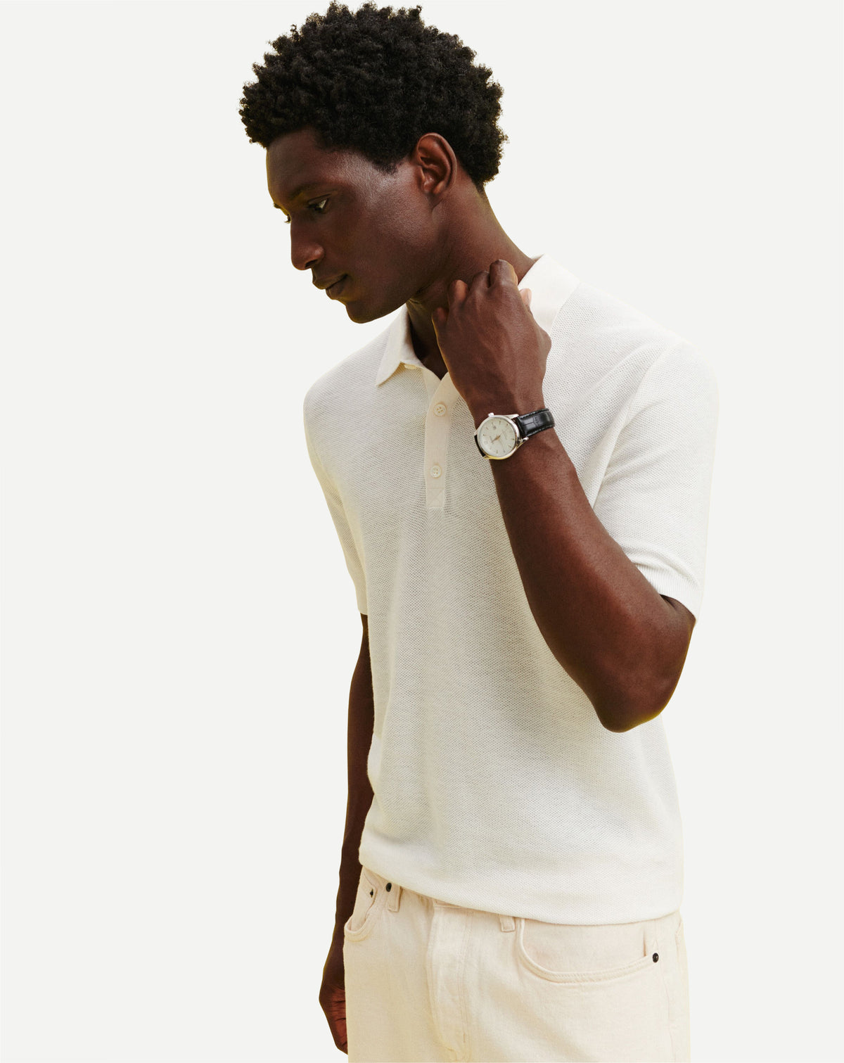Polo piqué -NATUREL-85% pima coton 15% cachemire