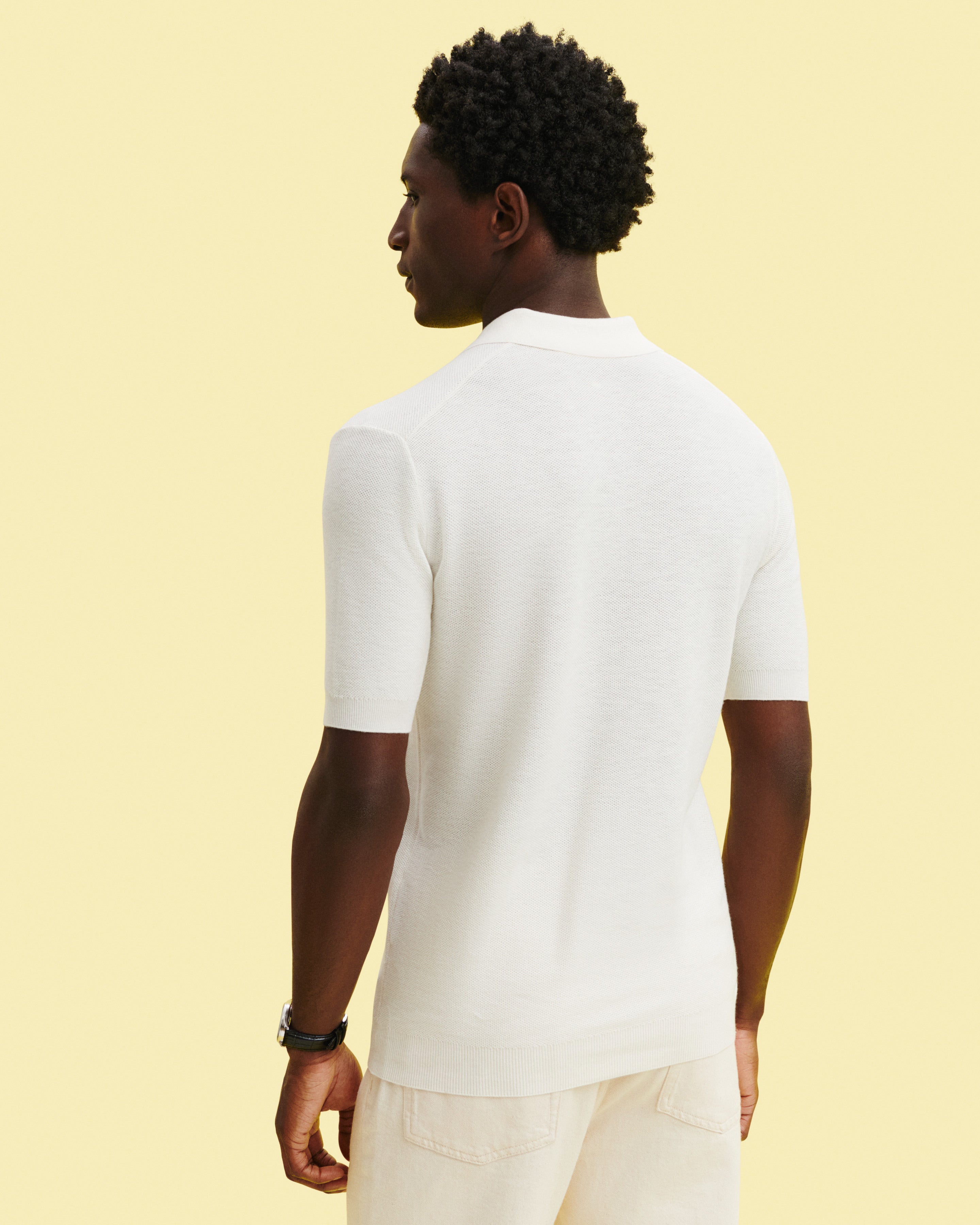 Polo piqué -NATUREL-85% pima coton 15% cachemire