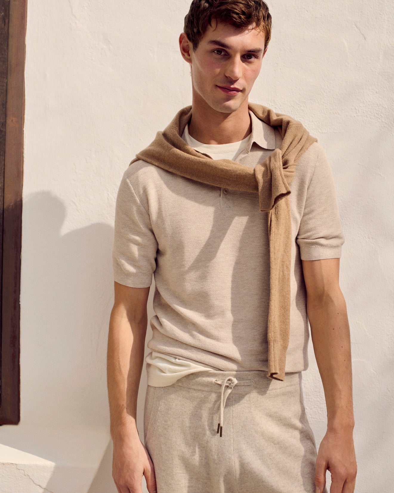 Polo piqué -TOURTERELLE-85% pima coton 15% cachemire