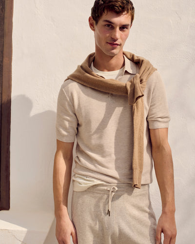 Polo piqué -TOURTERELLE-85% pima coton 15% cachemire