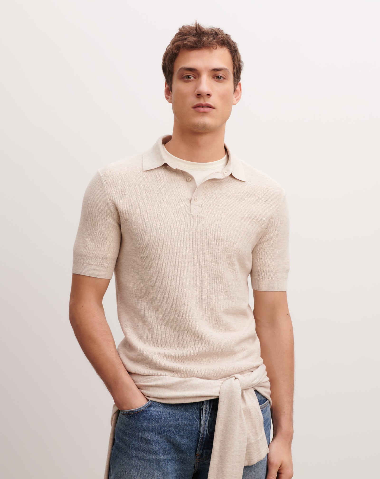 Polo piqué -TOURTERELLE-85% pima coton 15% cachemire